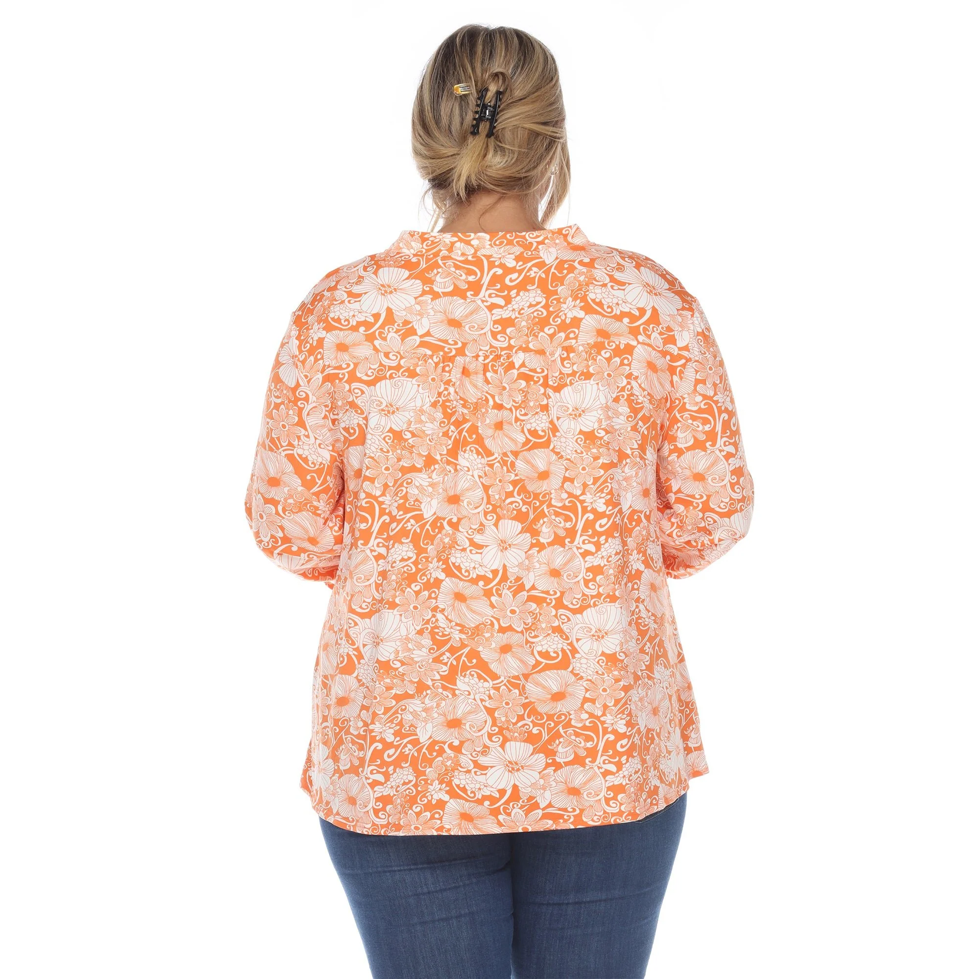 Pleated Long Sleeve Floral Print Blouse - Plus - Image 18