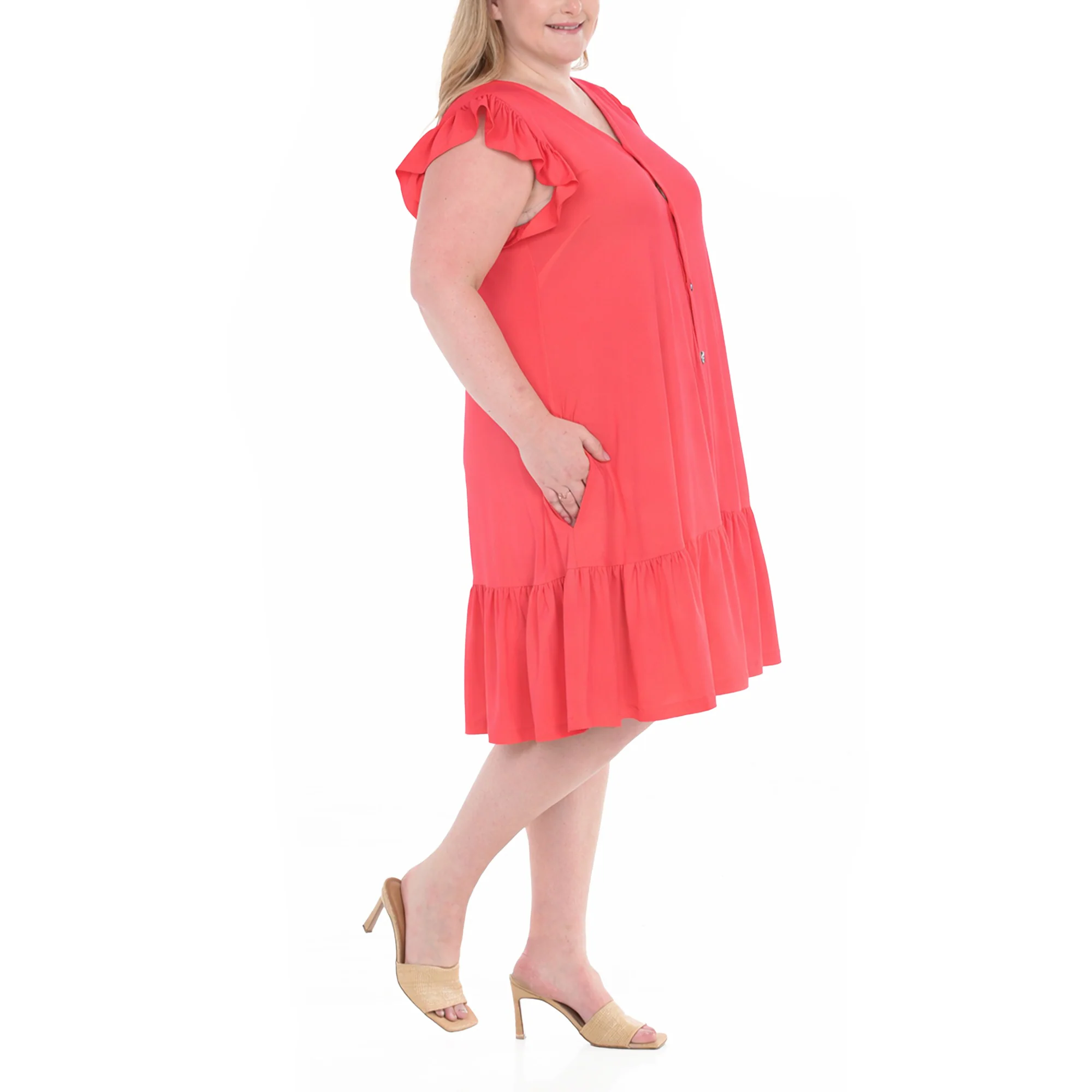 Plus Size Button Front Tiered Swing Dress - Image 2