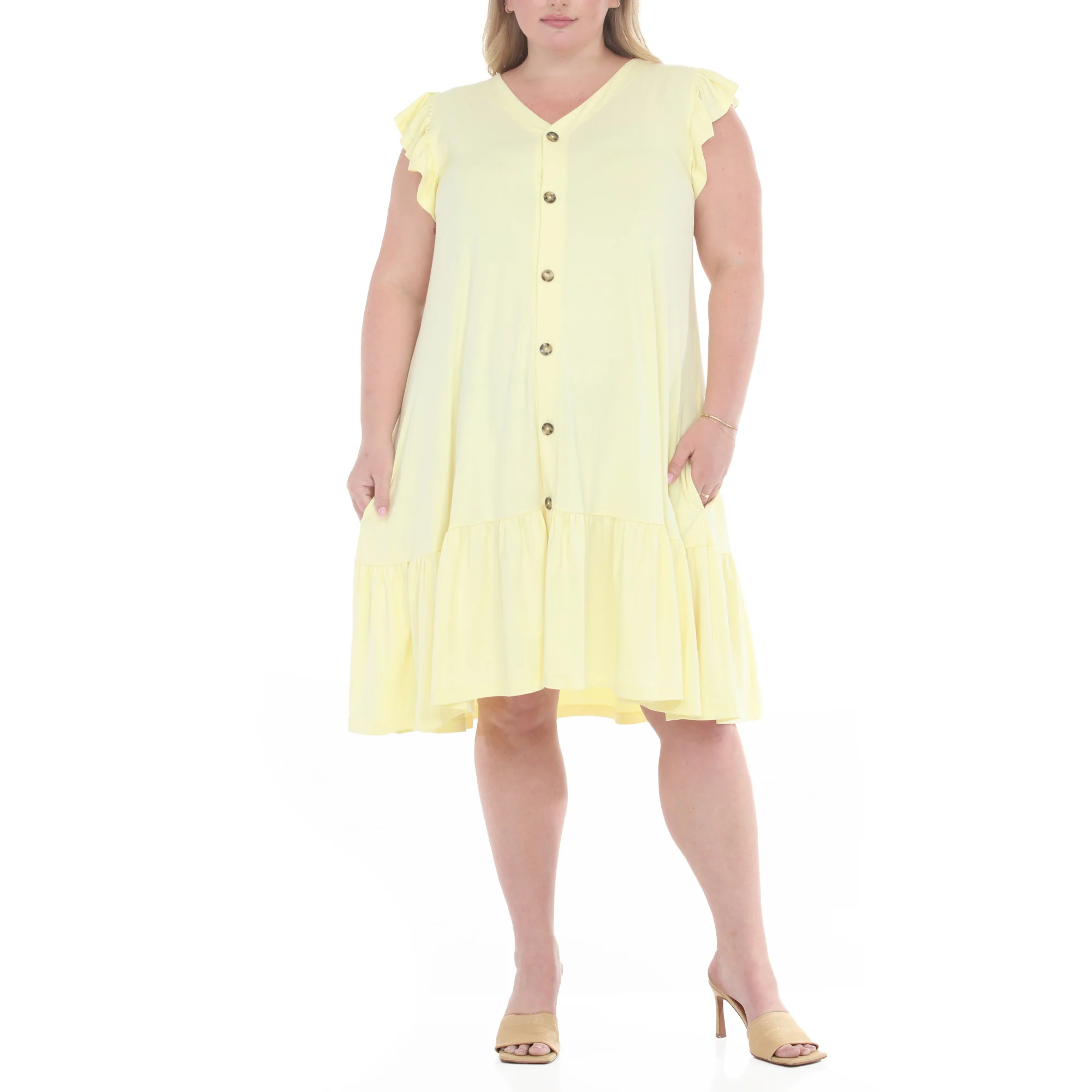 Plus Size Button Front Tiered Swing Dress - Image 25