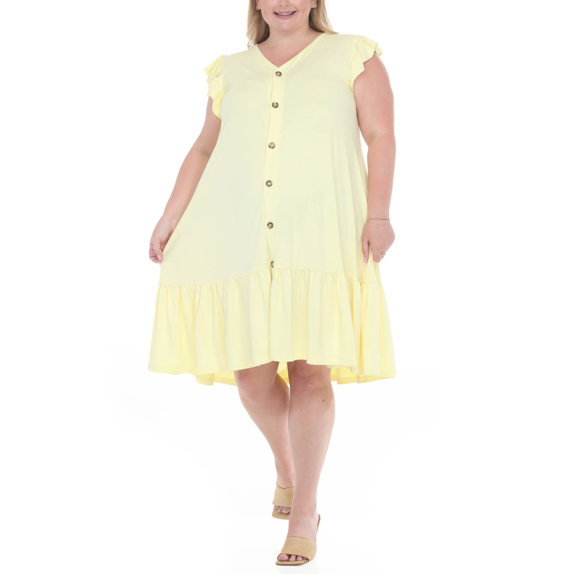 Plus Size Button Front Tiered Swing Dress - Image 29