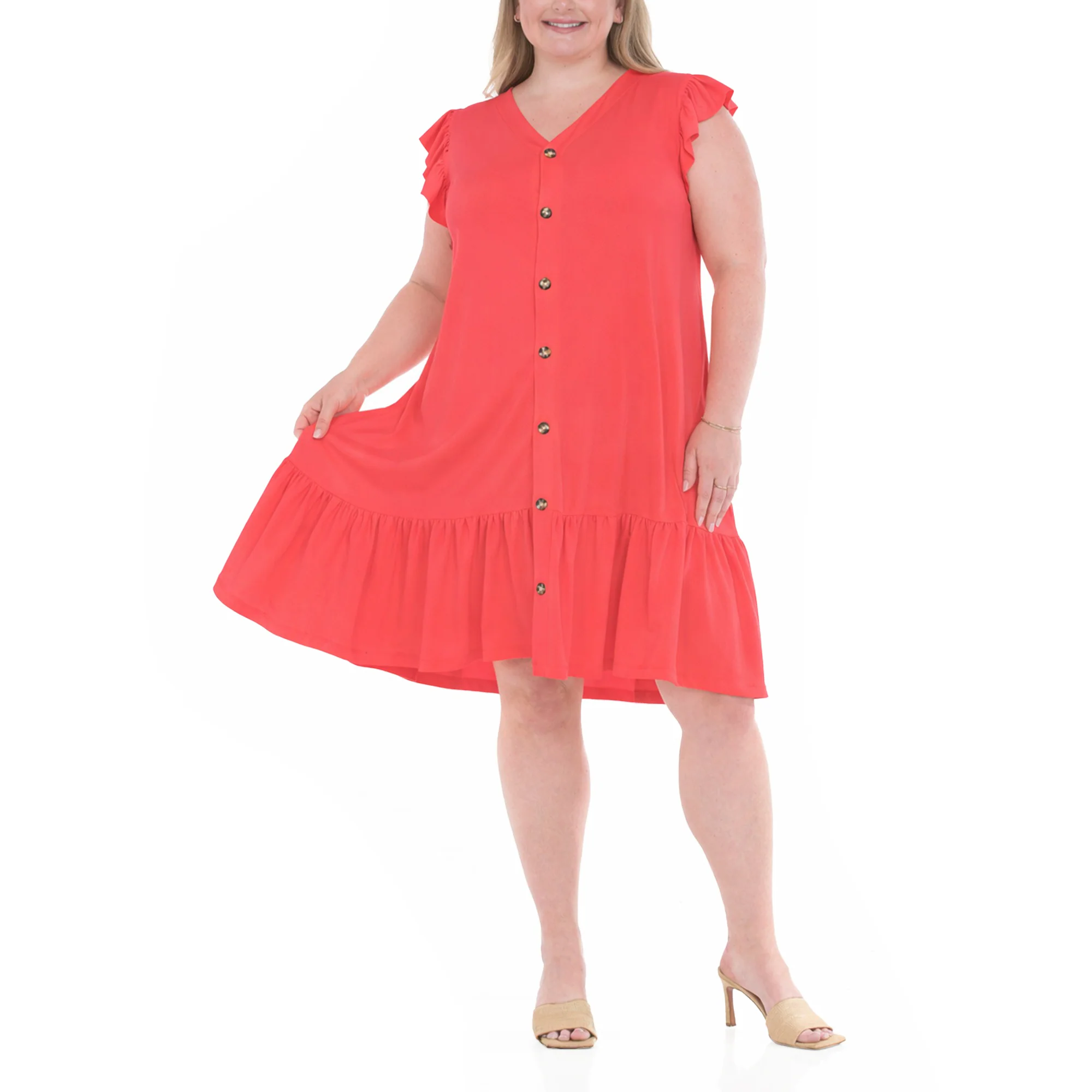 Plus Size Button Front Tiered Swing Dress - Image 4