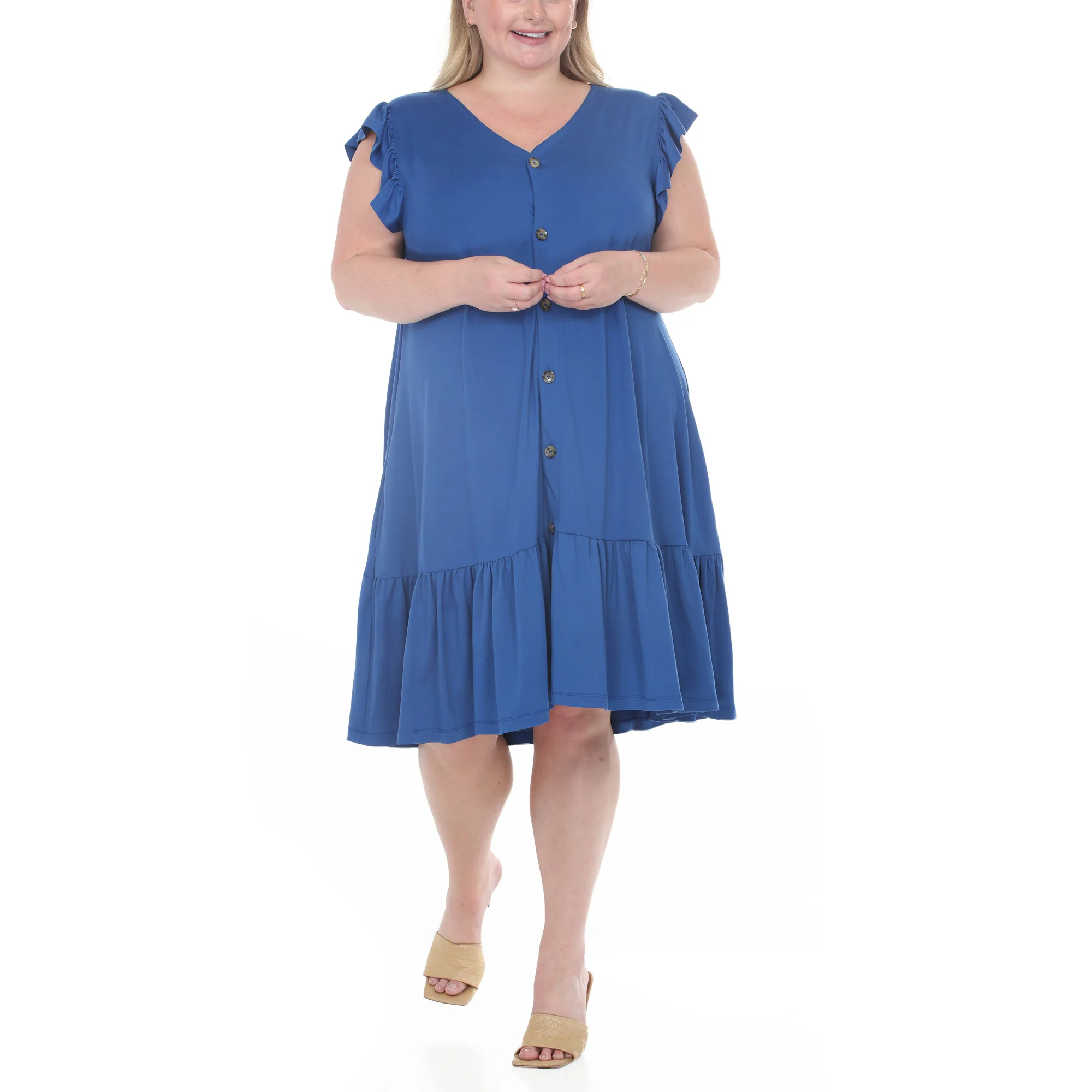 Plus Size Button Front Tiered Swing Dress - Image 6