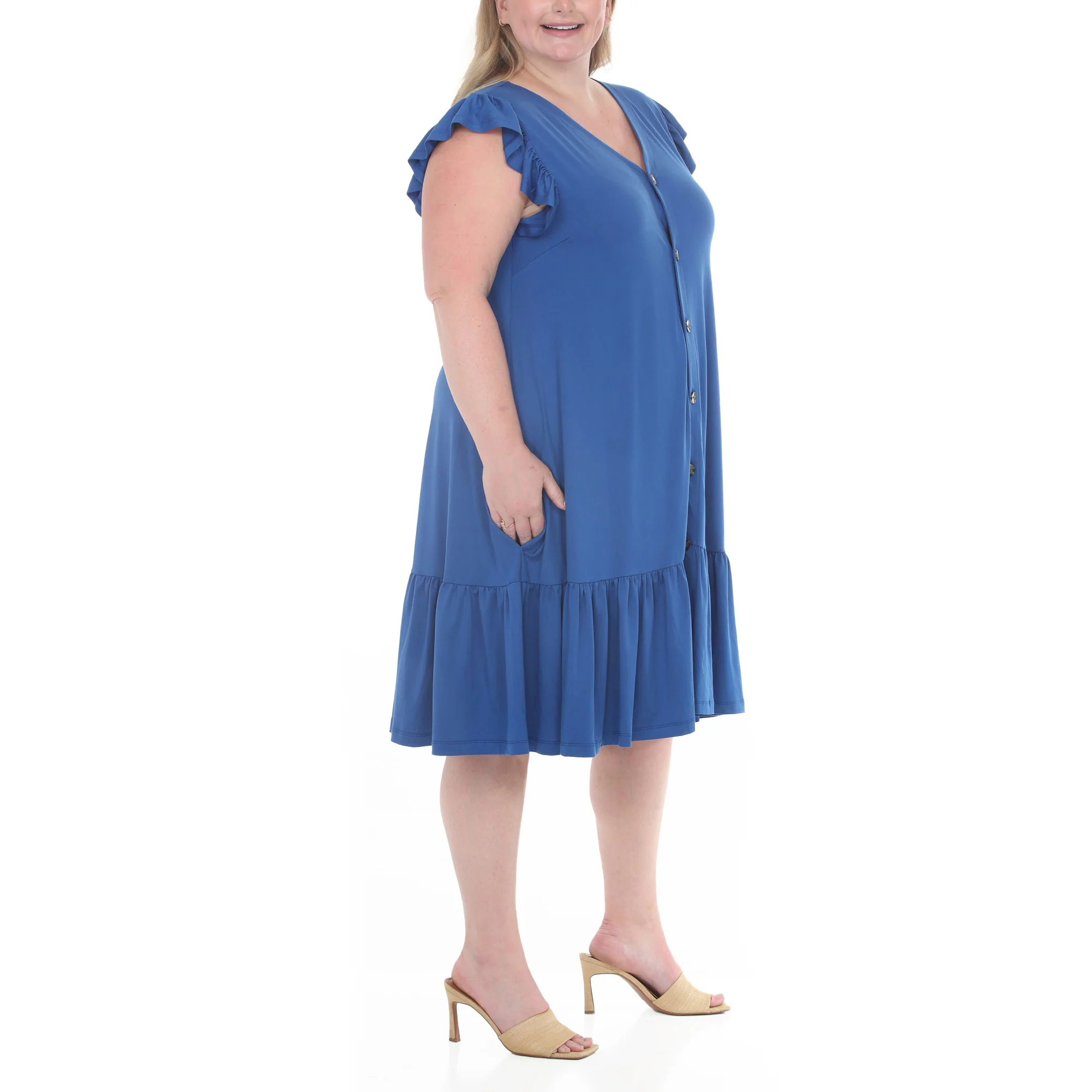 Plus Size Button Front Tiered Swing Dress - Image 7