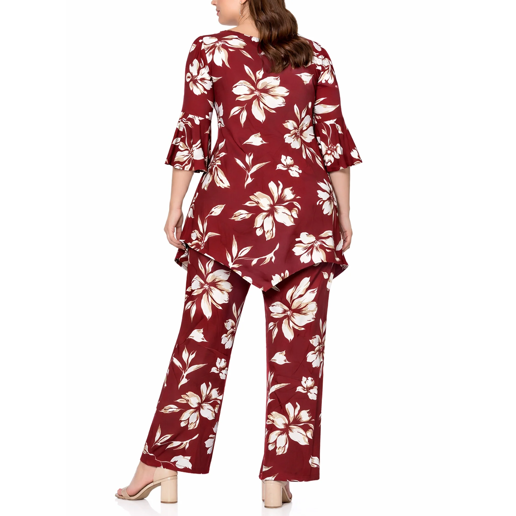 Plus Size Floral Tunic Top & Wide-Leg Pant Set - Image 2