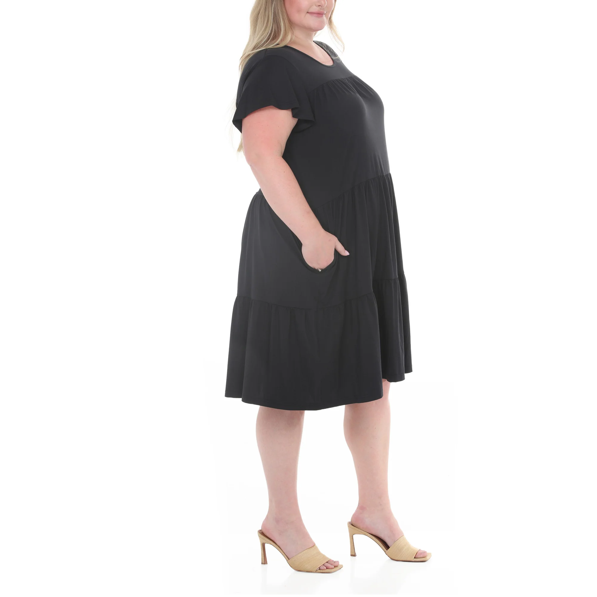 Plus Size Flutter Sleeve Ruffle Tiered Dress - Image 2