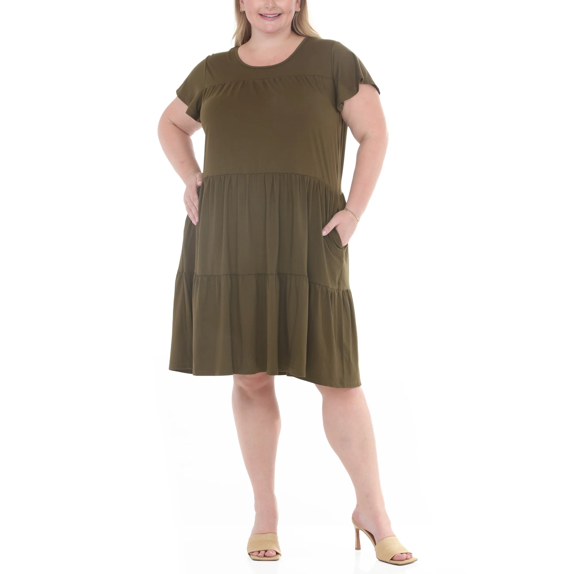 Plus Size Flutter Sleeve Ruffle Tiered Dress - Image 25