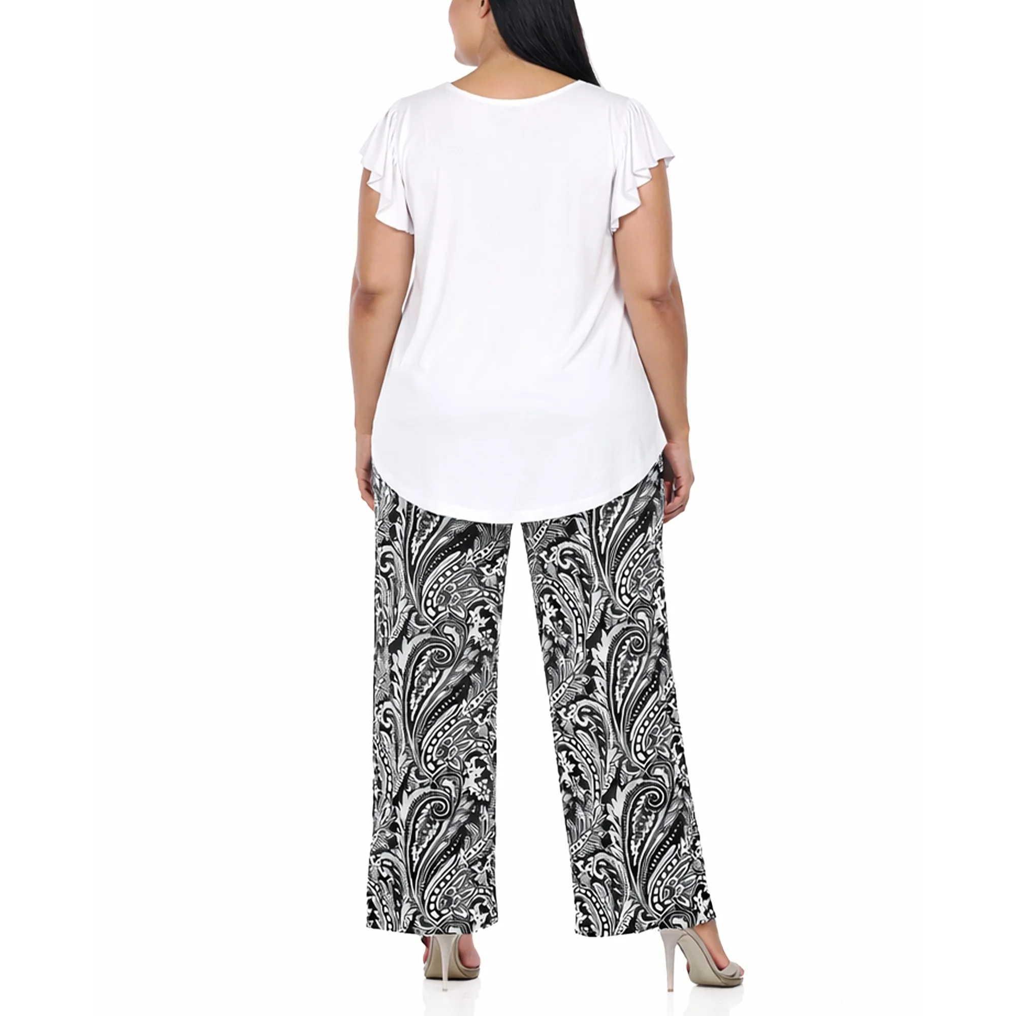 Plus Size Ruffle Sleeve Top & Printed Pant Set - Image 5