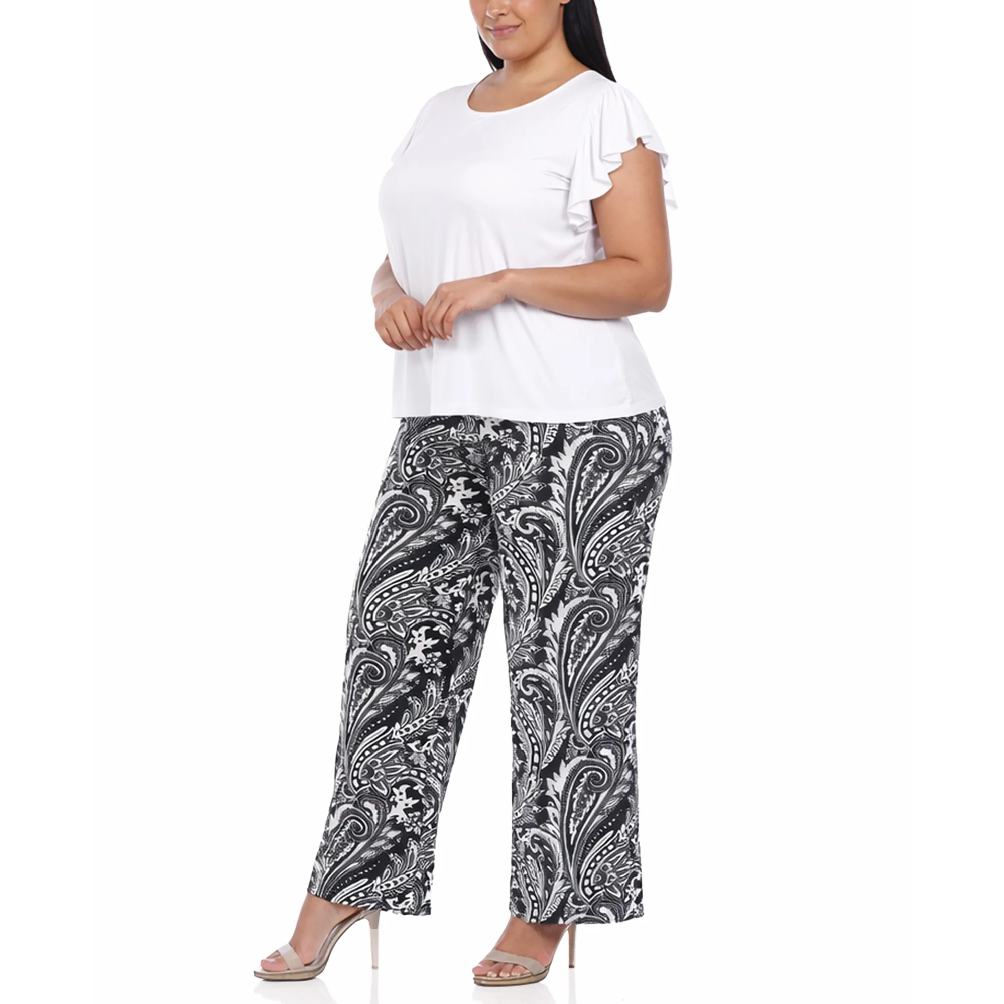 Plus Size Ruffle Sleeve Top & Printed Pant Set - Image 6