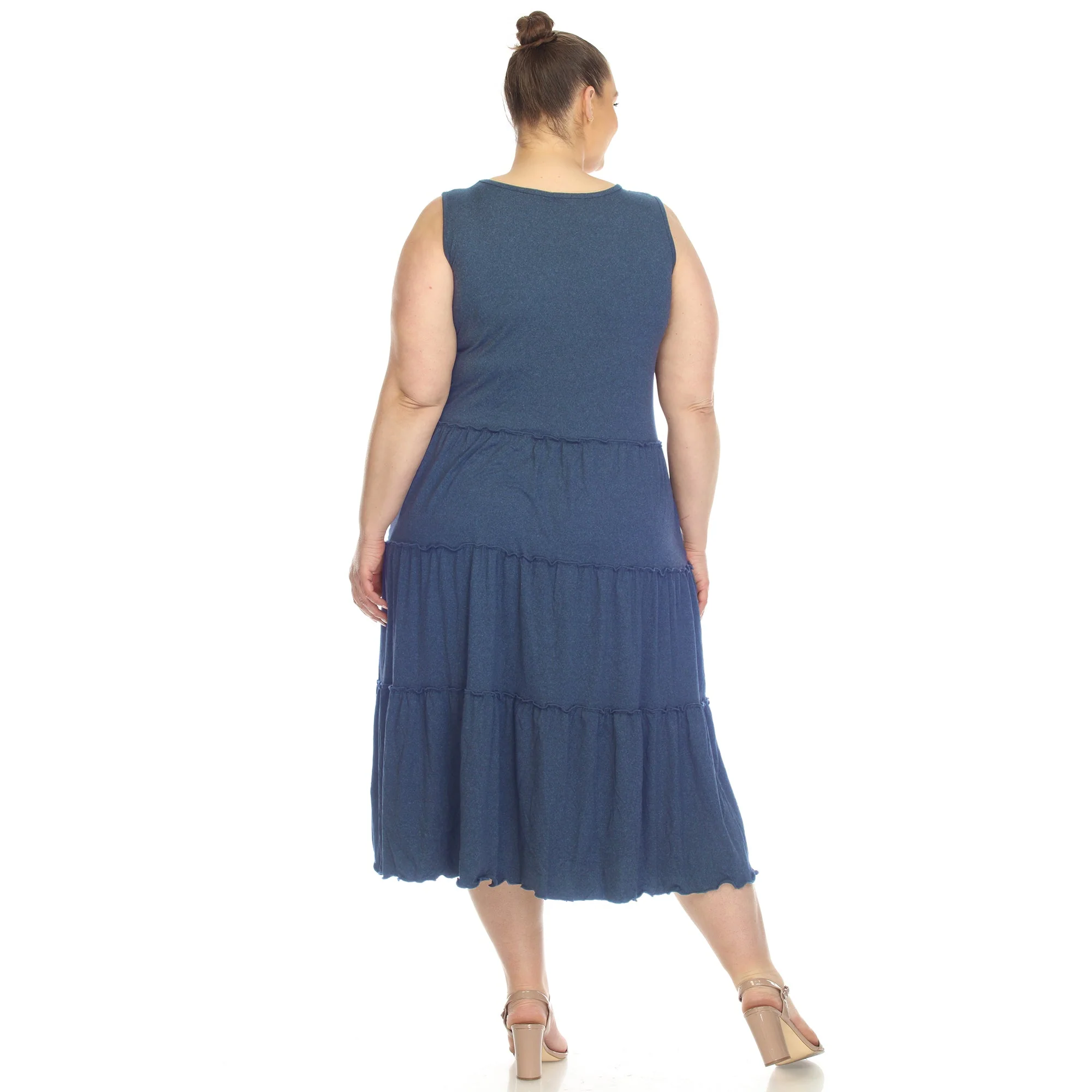Plus Size Scoop Neck Tiered Midi Dress - Image 3