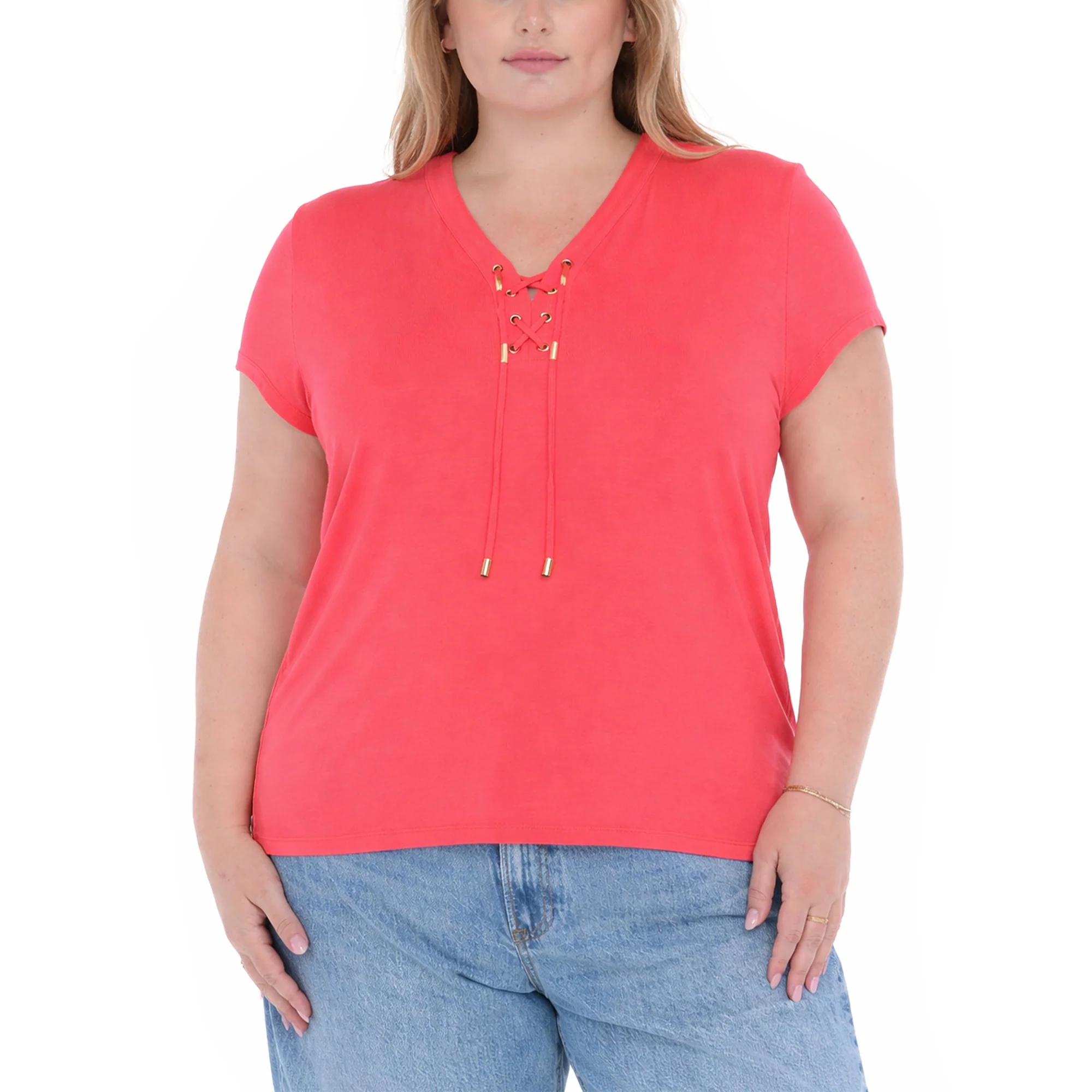 Plus Size V-Neck Front Tie Pullover Top - Image 10