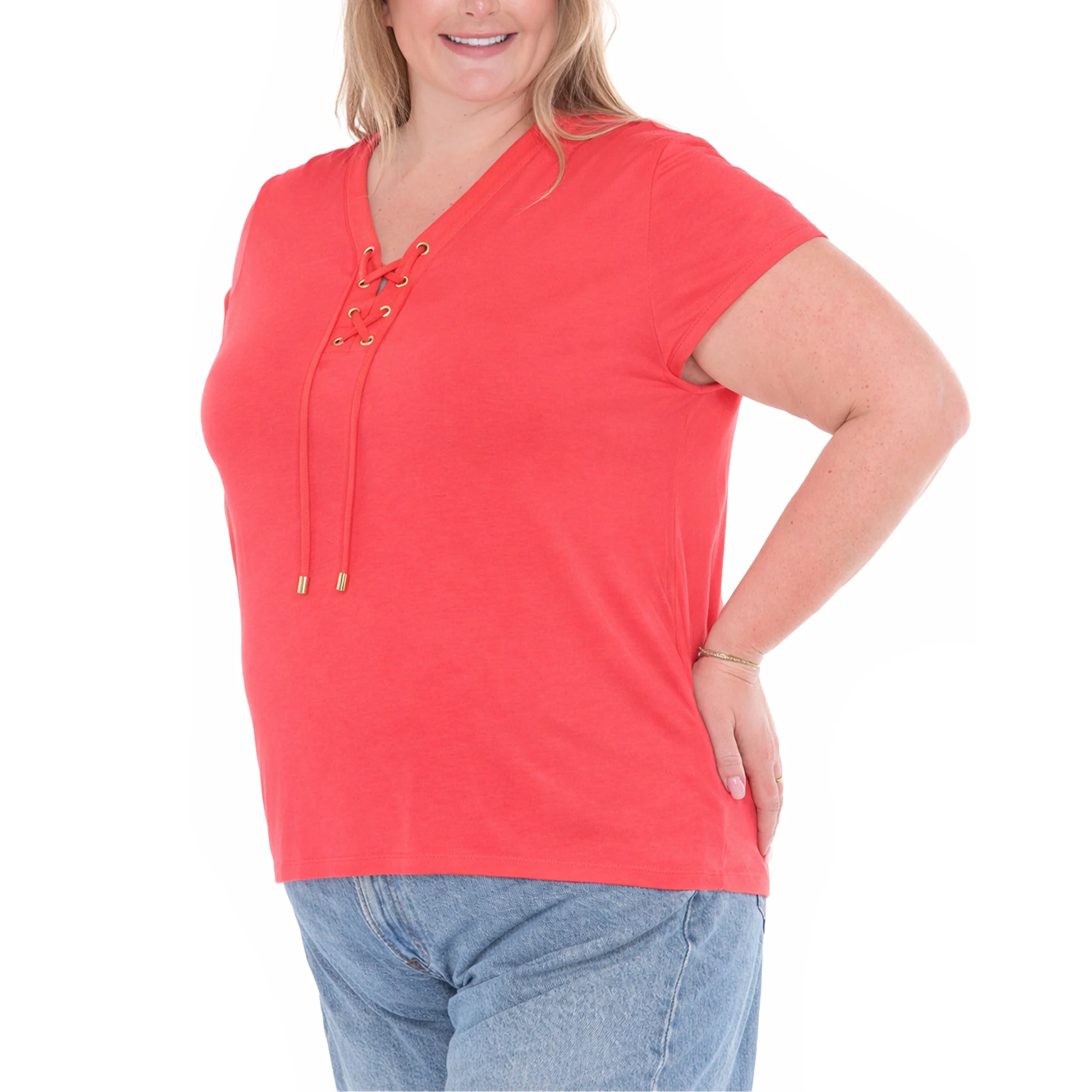 Plus Size V-Neck Front Tie Pullover Top - Image 11