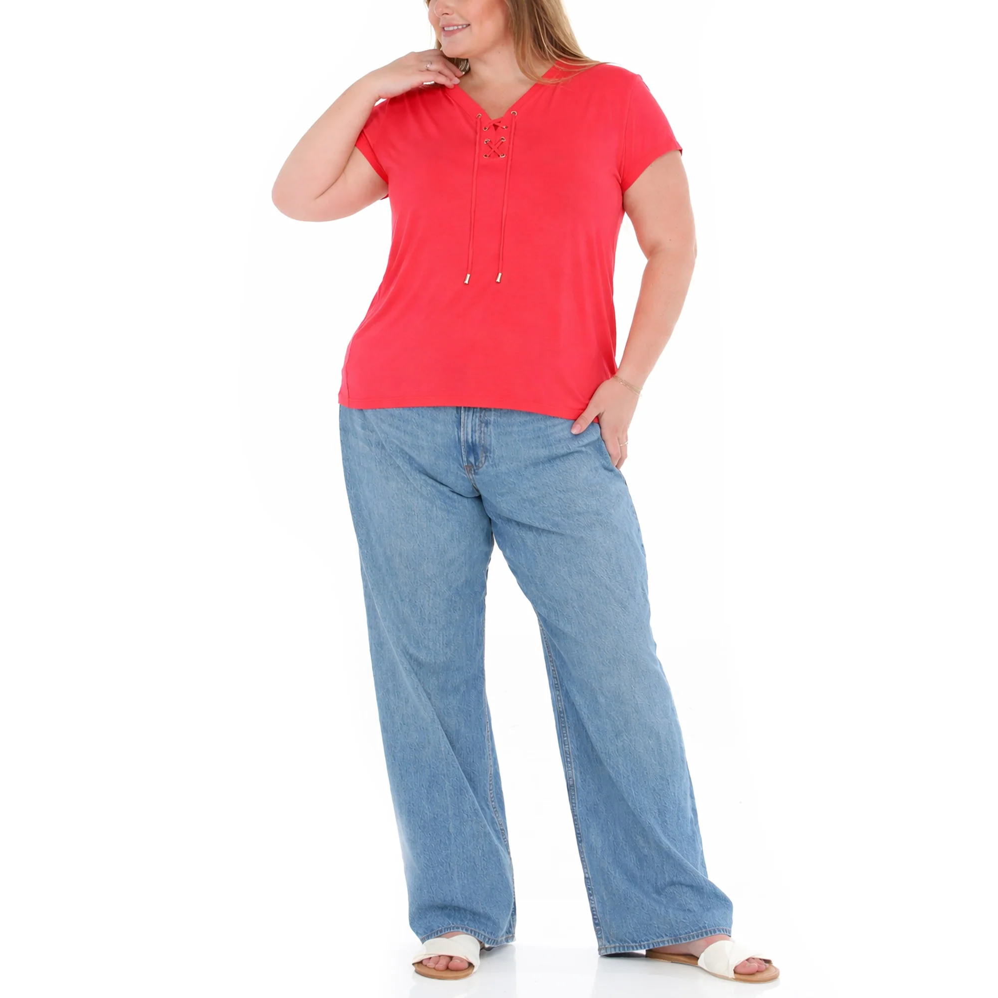 Plus Size V-Neck Front Tie Pullover Top - Image 13