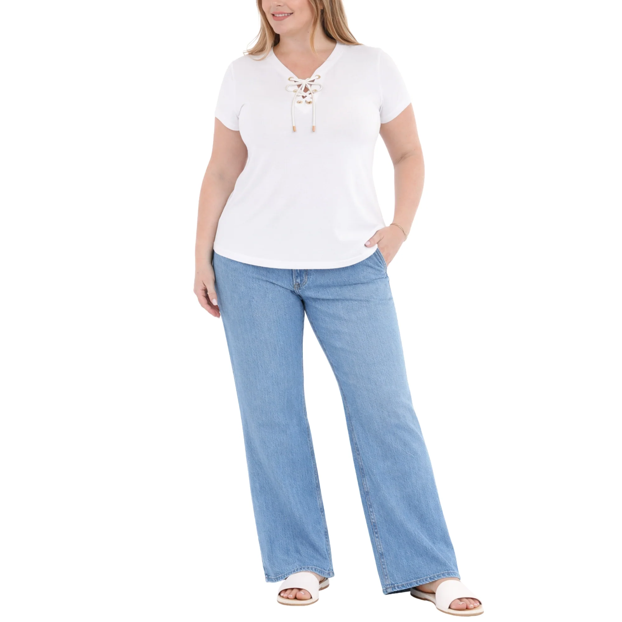 Plus Size V-Neck Front Tie Pullover Top - Image 17