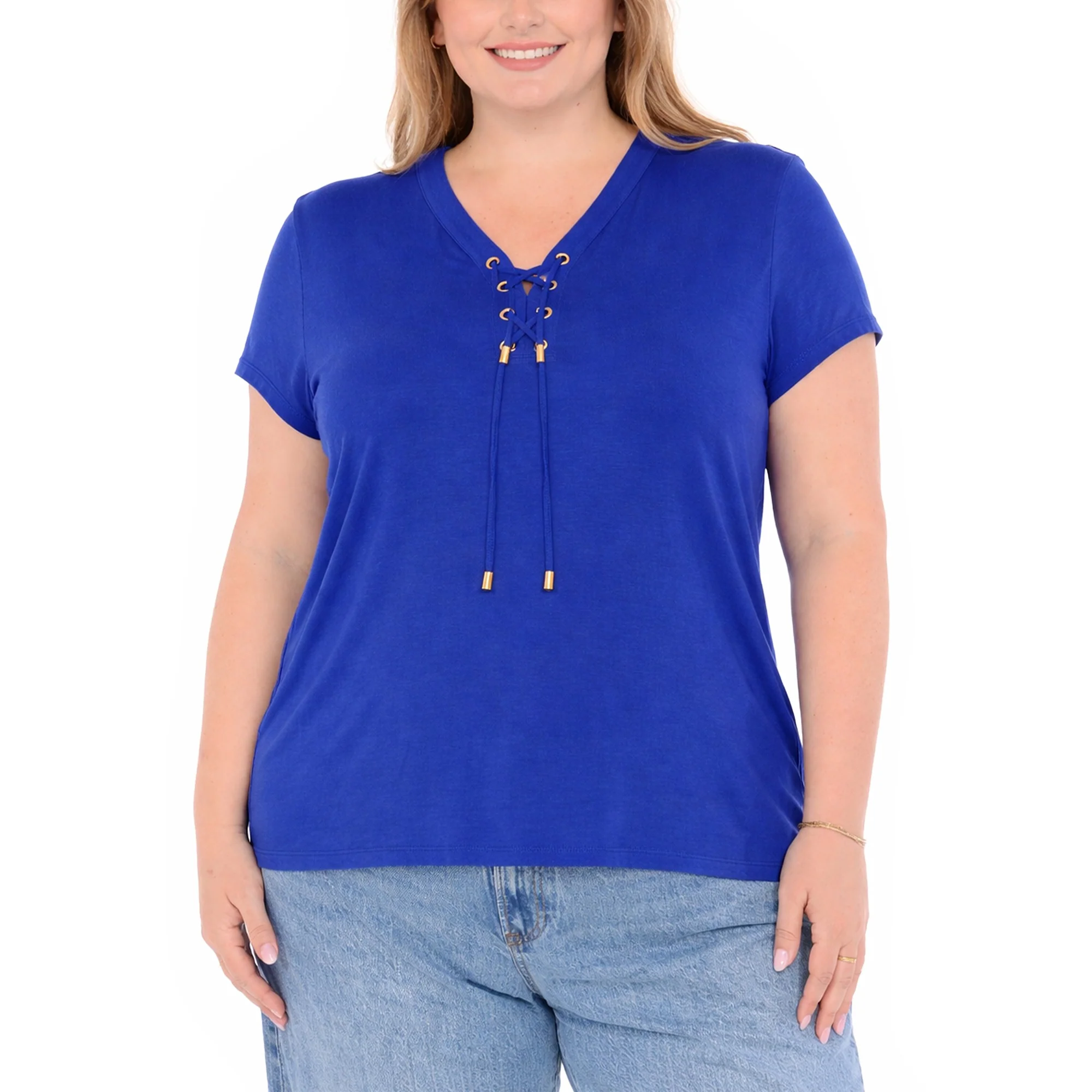 Plus Size V-Neck Front Tie Pullover Top - Image 5