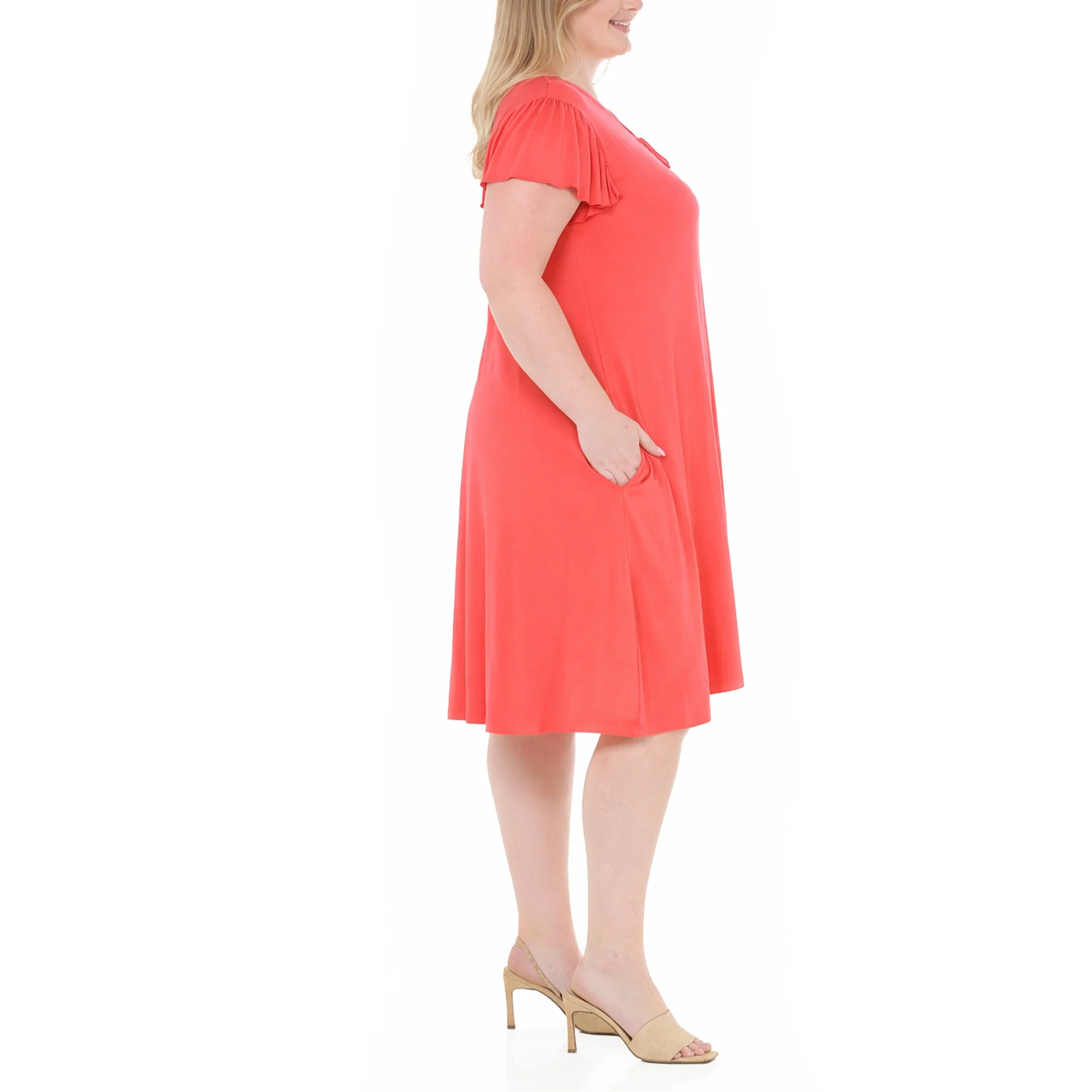 Plus Size V-Neck Tie Front Flutter Sleeve Shift Dres - Image 12