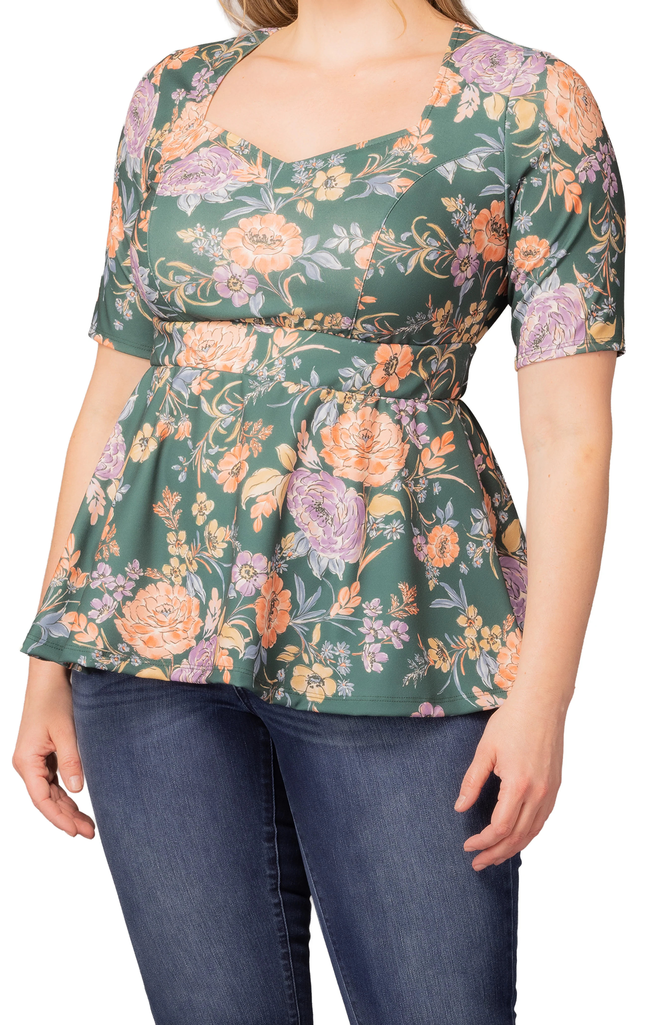 Posh Peplum Top  - Green Garden -  Plus - Image 3