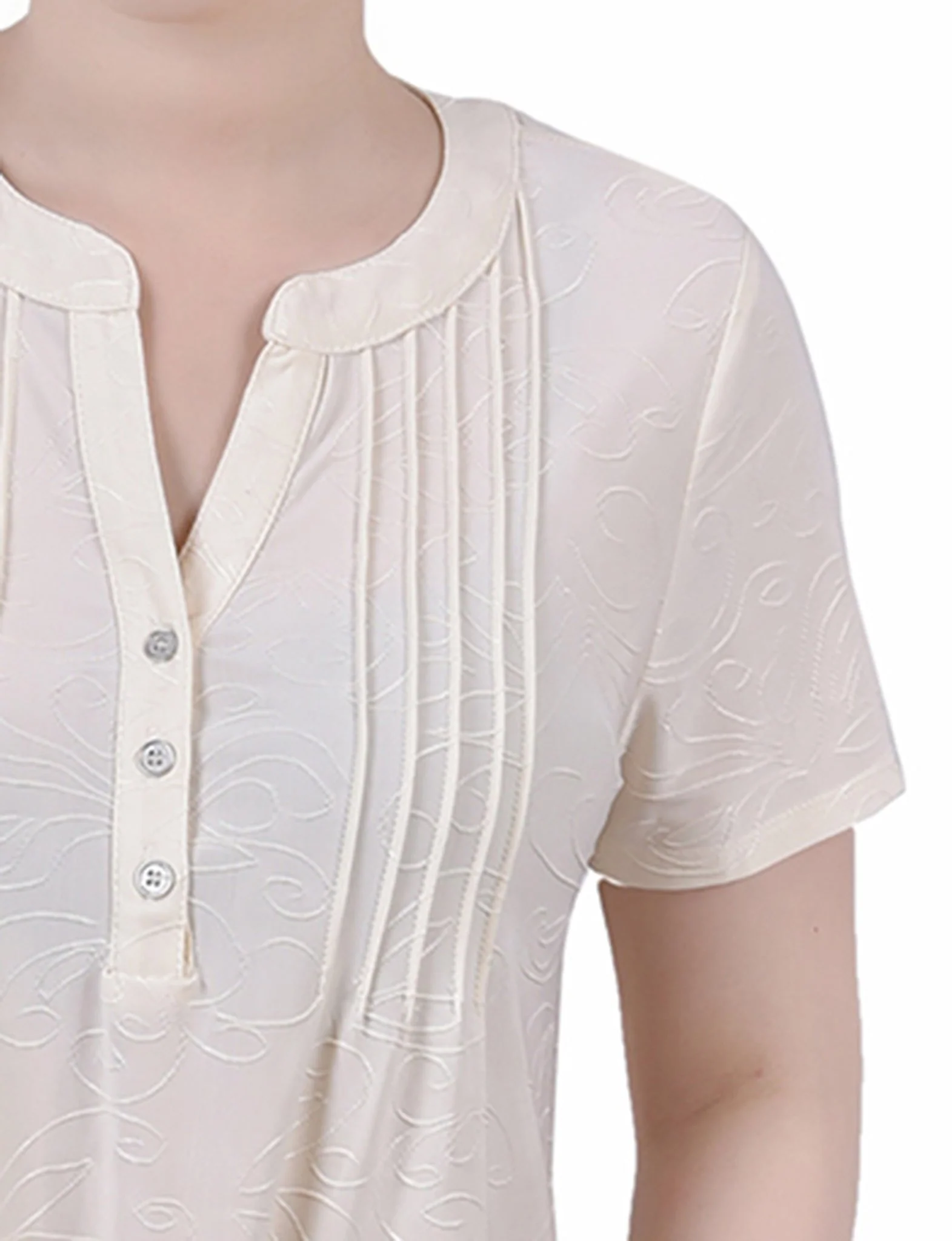 Pristine Short Sleeve Y Neck Jacquard Knit Top - Petite - Image 3