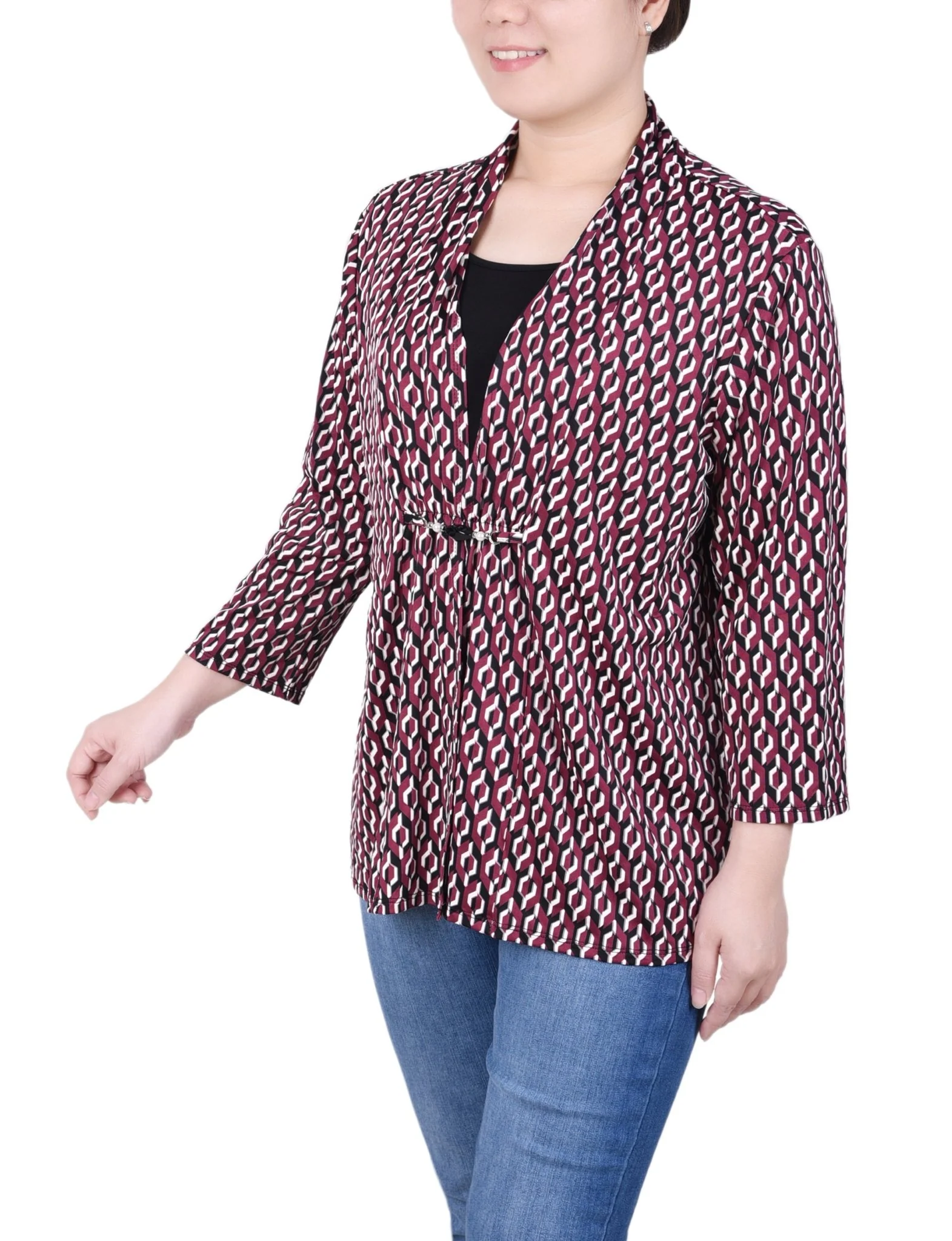 Puff Print 3/4 Sleeve Two-Fer Top - Petite - Image 13