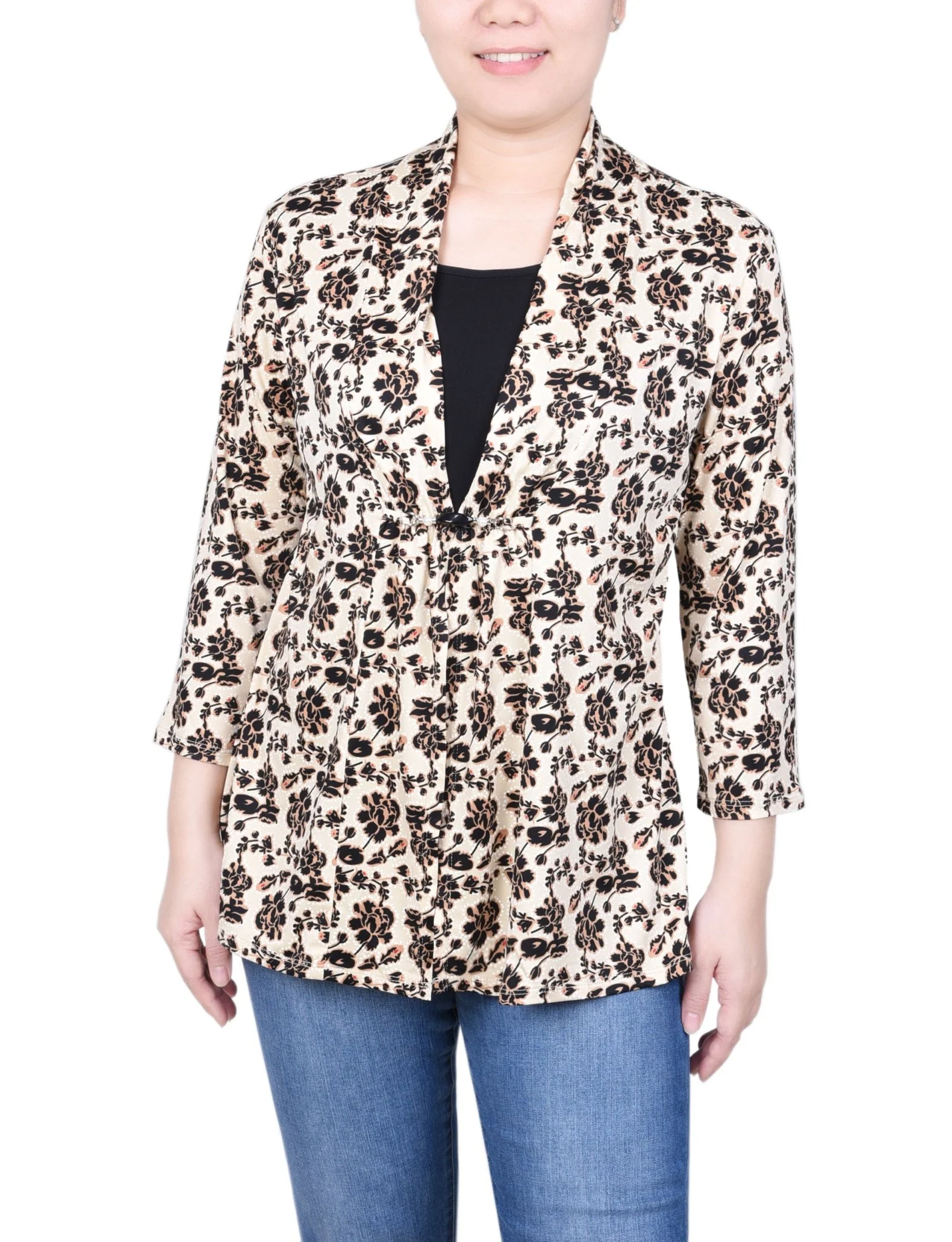 Puff Print 3/4 Sleeve Two-Fer Top - Petite - Image 21