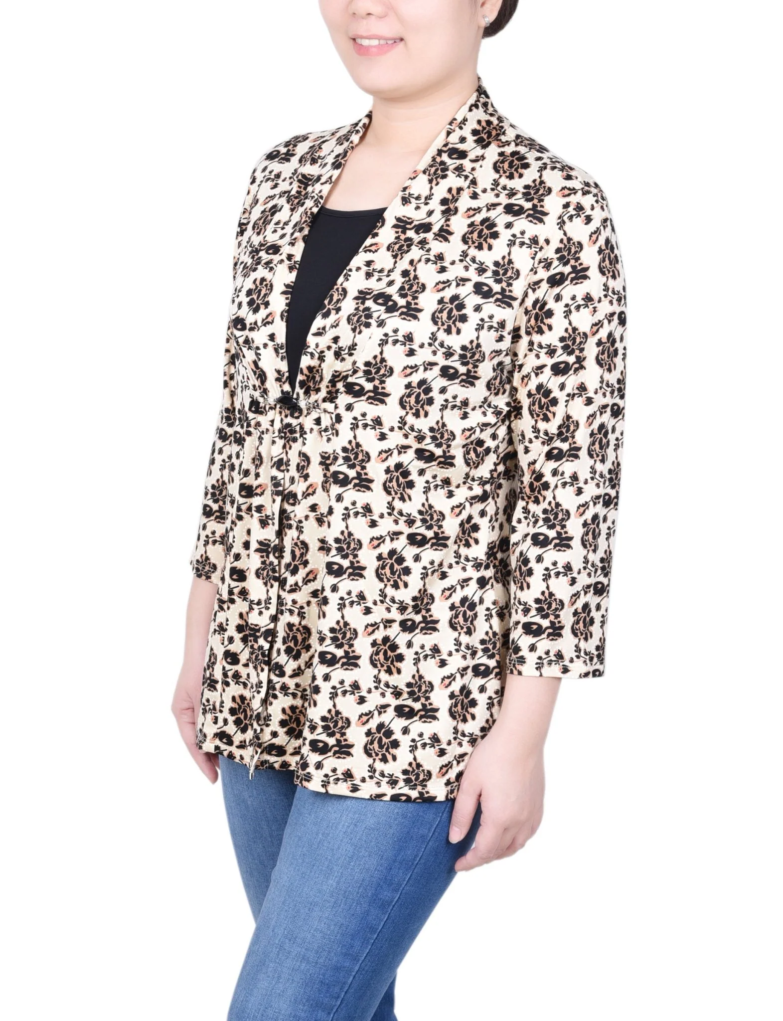 Puff Print 3/4 Sleeve Two-Fer Top - Petite - Image 22