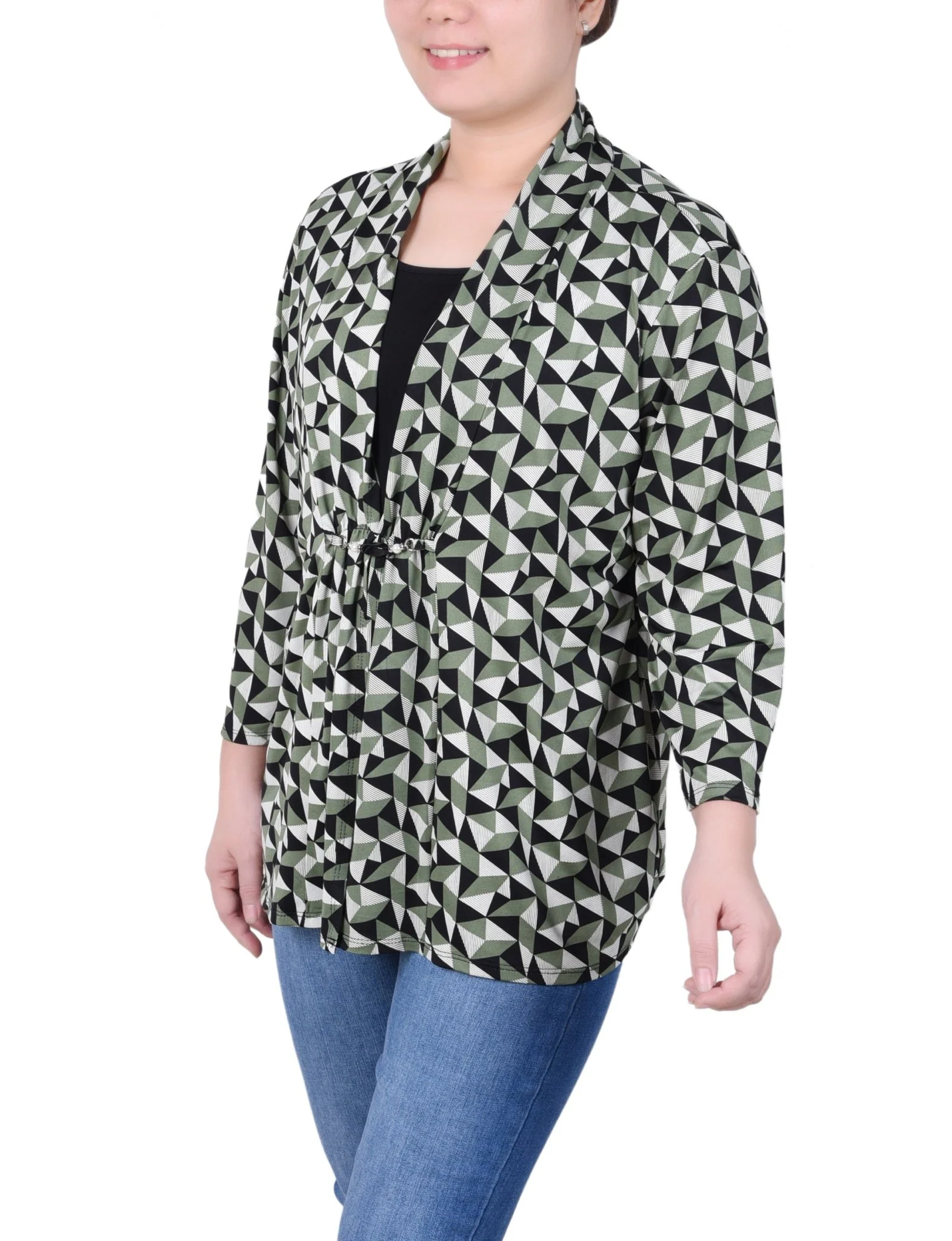Puff Print 3/4 Sleeve Two-Fer Top - Petite - Image 26