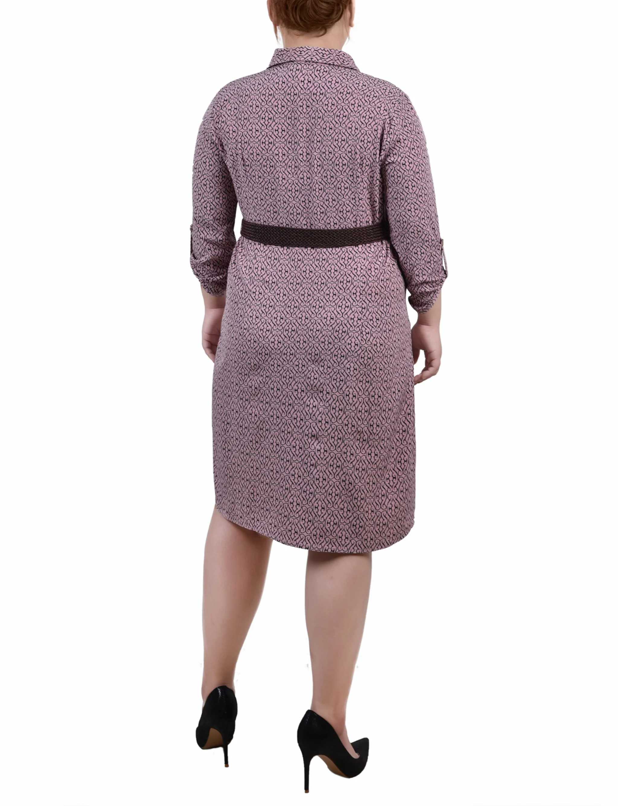 Purple 3/4 Roll Tab Sleeve Shirtdress - Plus Size - Image 3