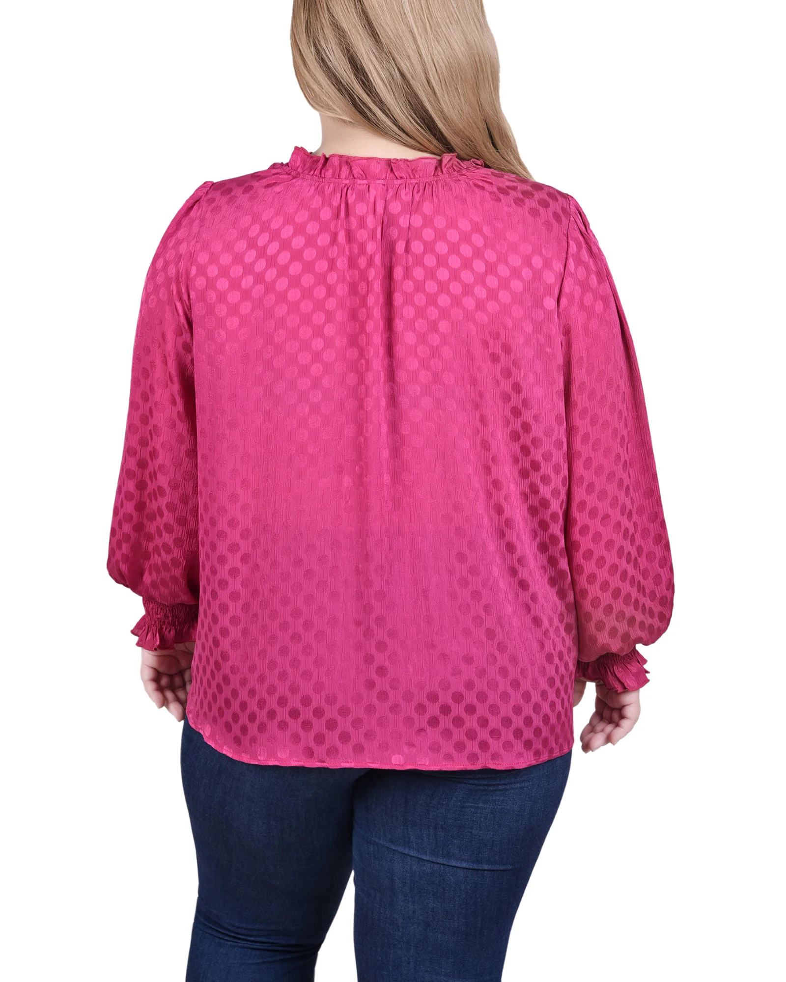 Purple Long Sleeve Smocked Cuff Blouse - Plus Size - Image 4