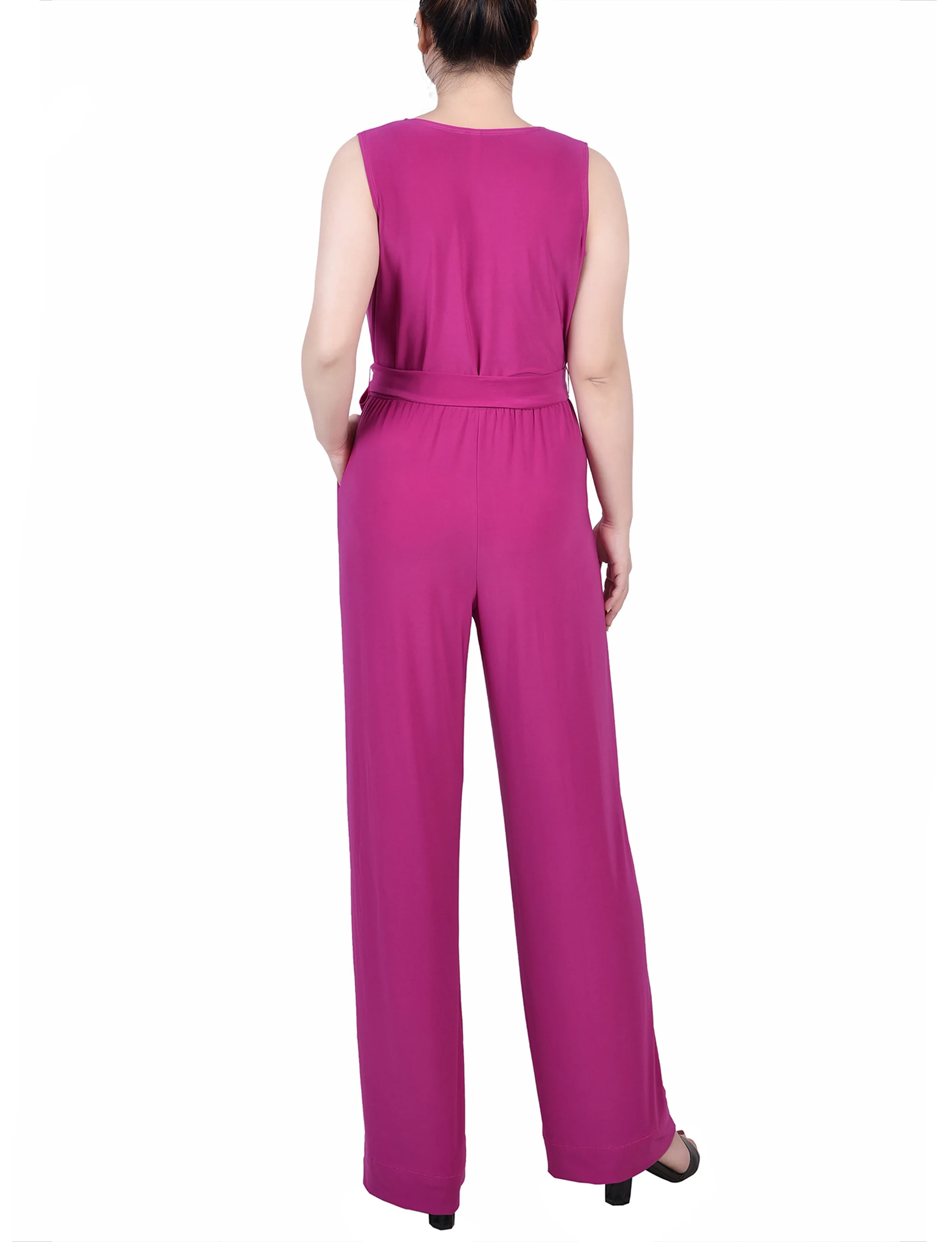 Purple Sleeveless Belted Jumpsuit - Petite - Image 4
