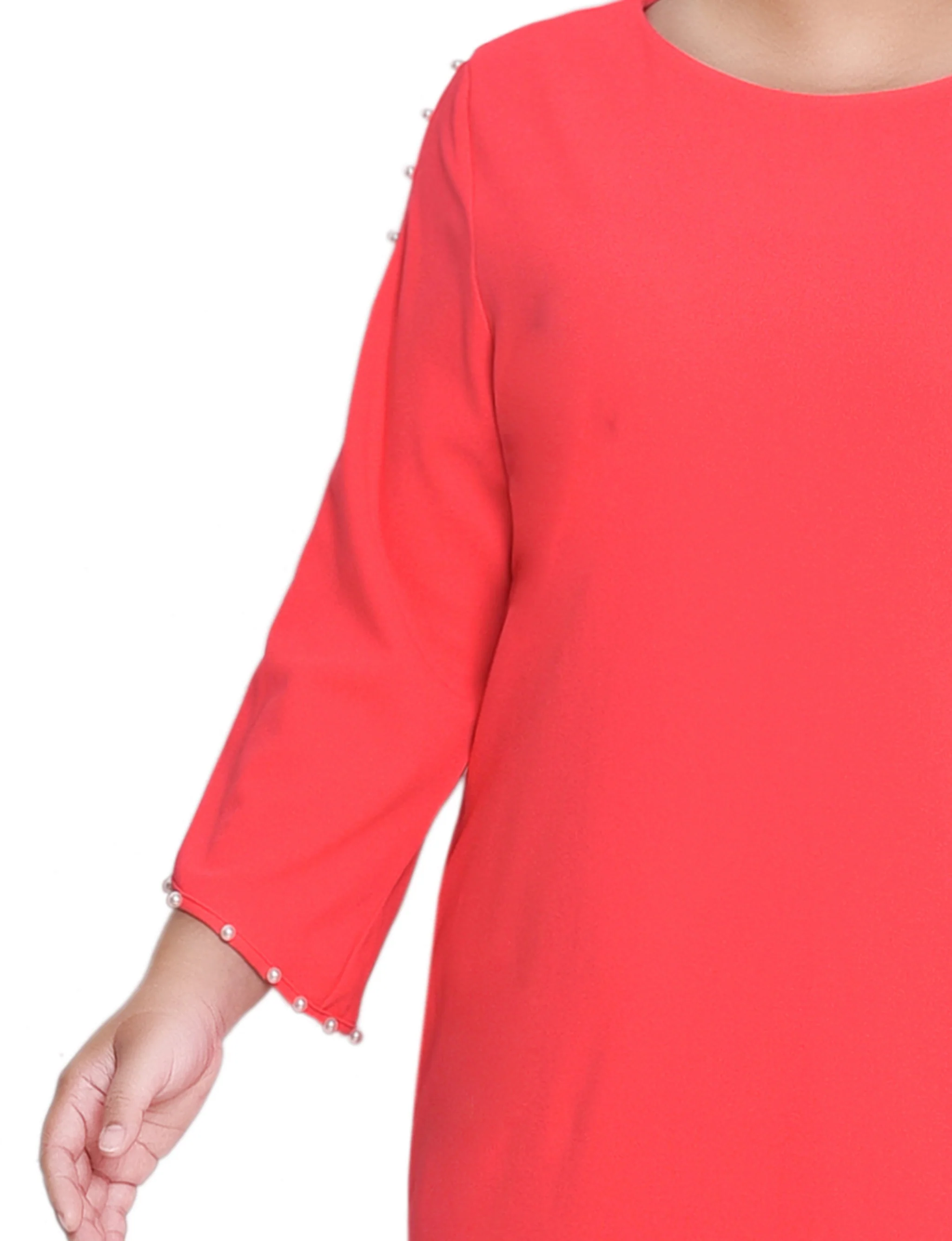 Raspberry 3/4 Pearl-Detail Petal Sleeve Dress - Plus - Image 3