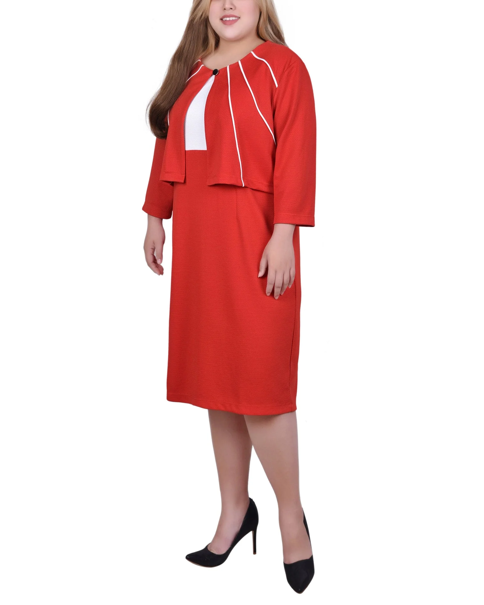 Red 2 Piece Colorblocked Dress Set - Plus - Image 2