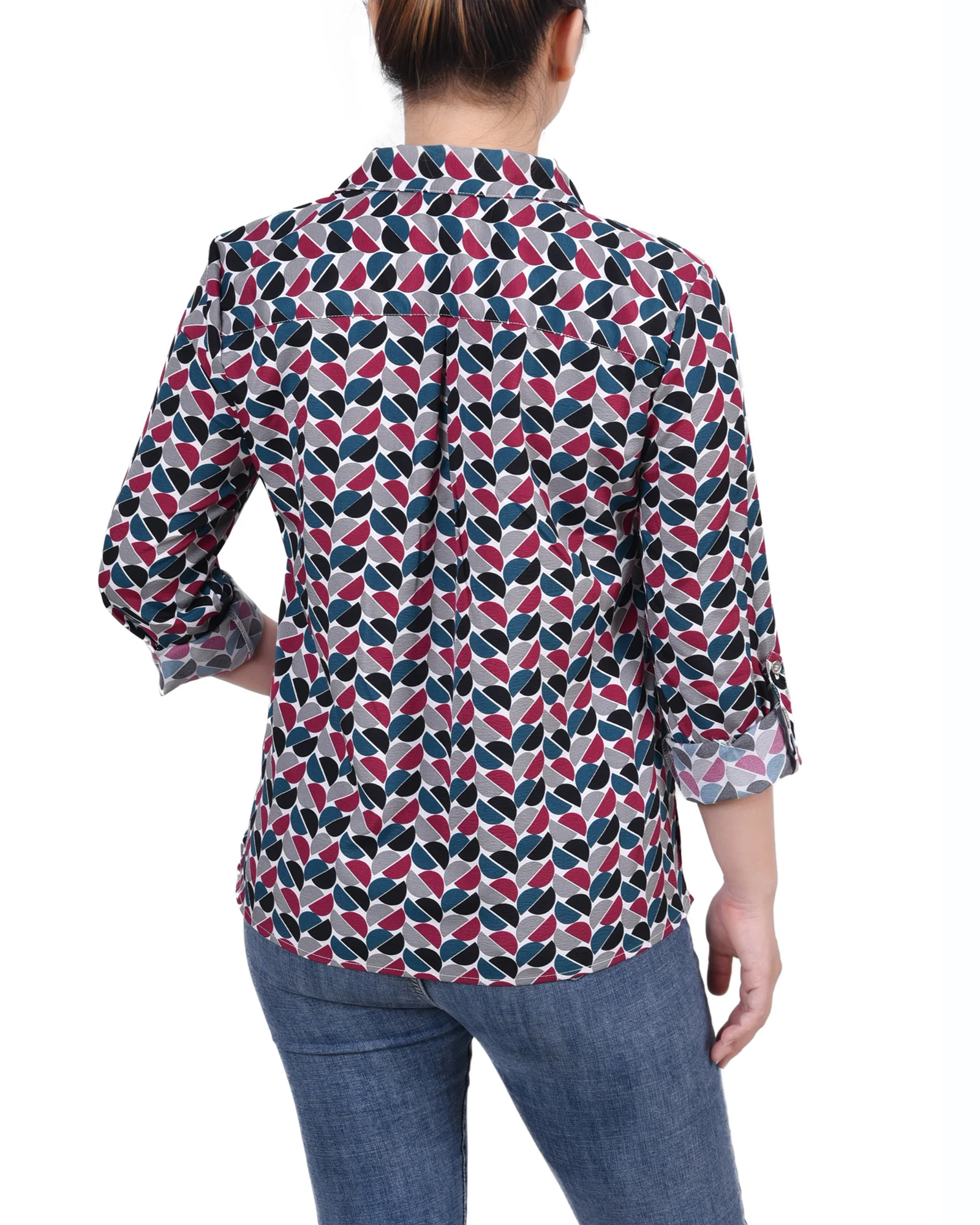 Red 3/4 Roll Tab Blouse With Pockets - Petite - Image 4