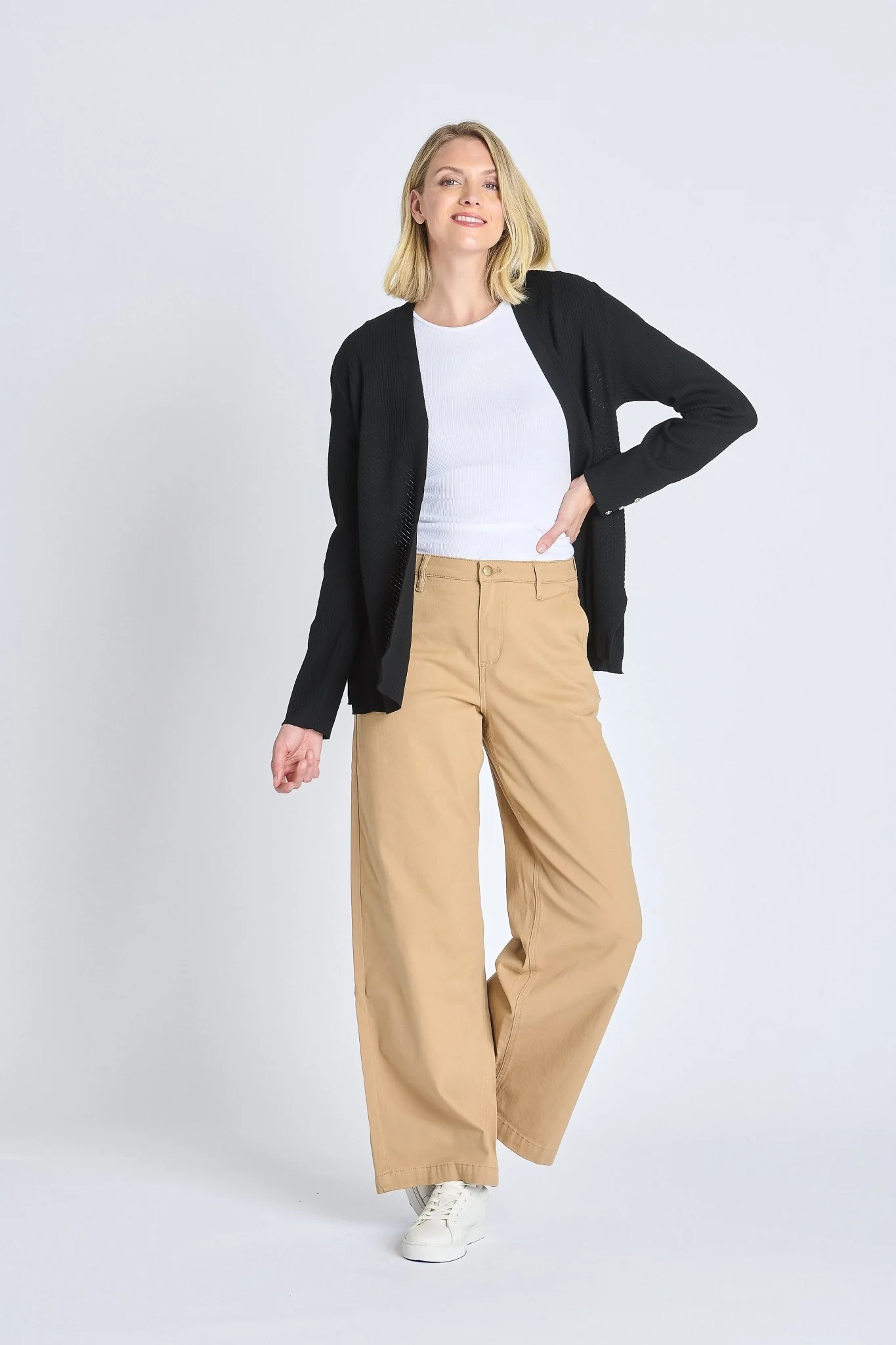 Rib Stitch Open Cardigan Sweater, Black - Image 3