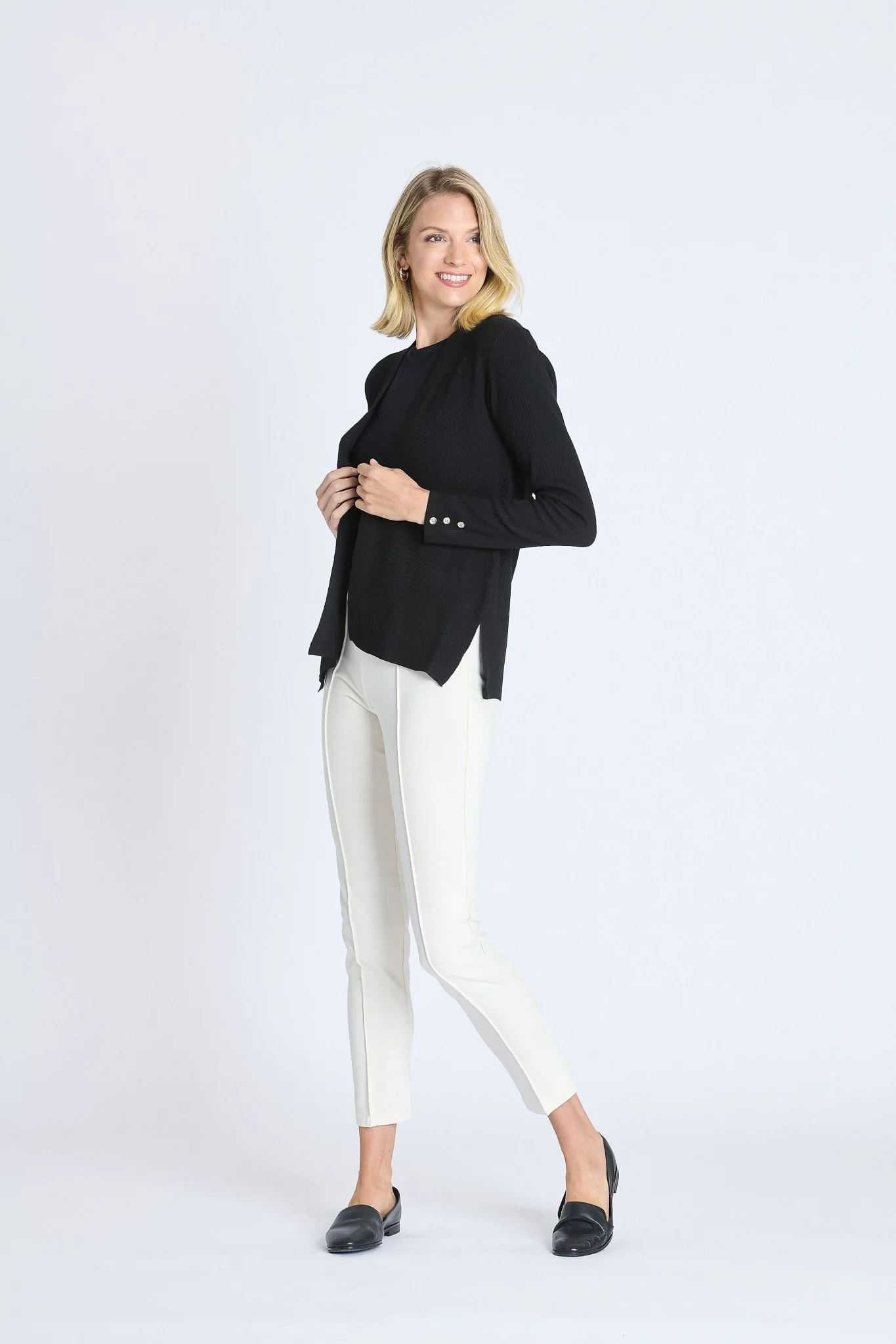 Rib Stitch Open Cardigan Sweater, Black - Image 5