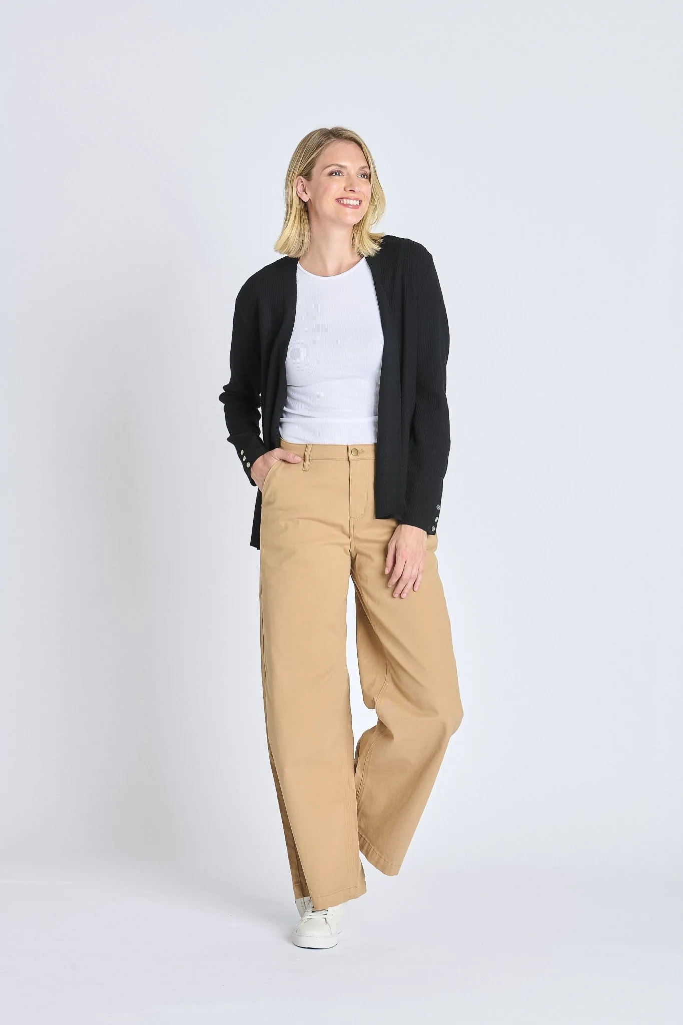 Rib Stitch Open Cardigan Sweater, Black - Image 7