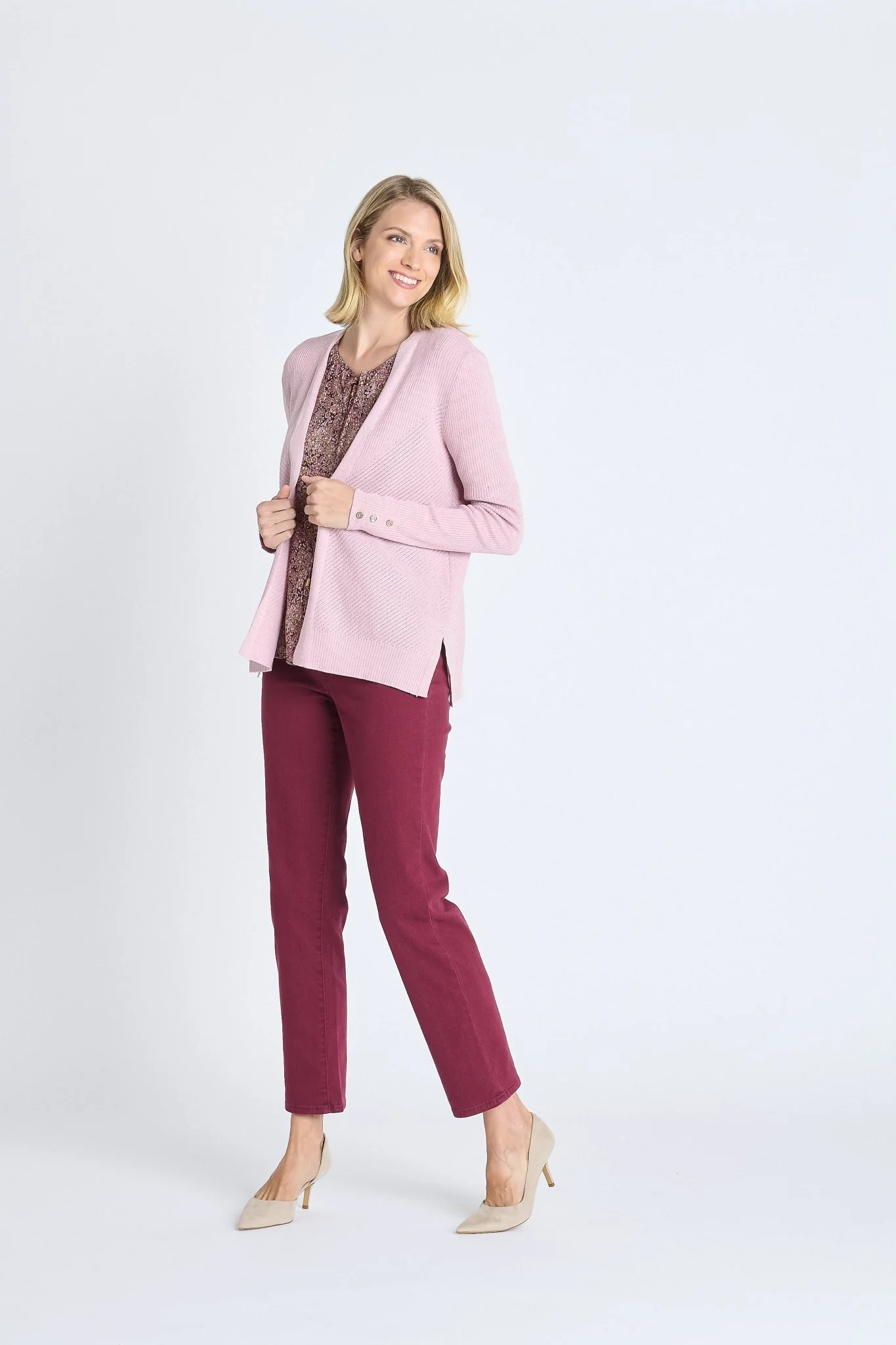 Rib Stitch Open Cardigan Sweater Pink Salt - Image 5