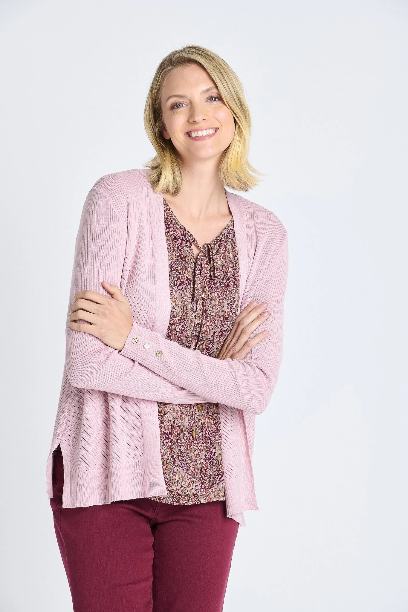 Rib Stitch Open Cardigan Sweater Pink Salt - Image 6