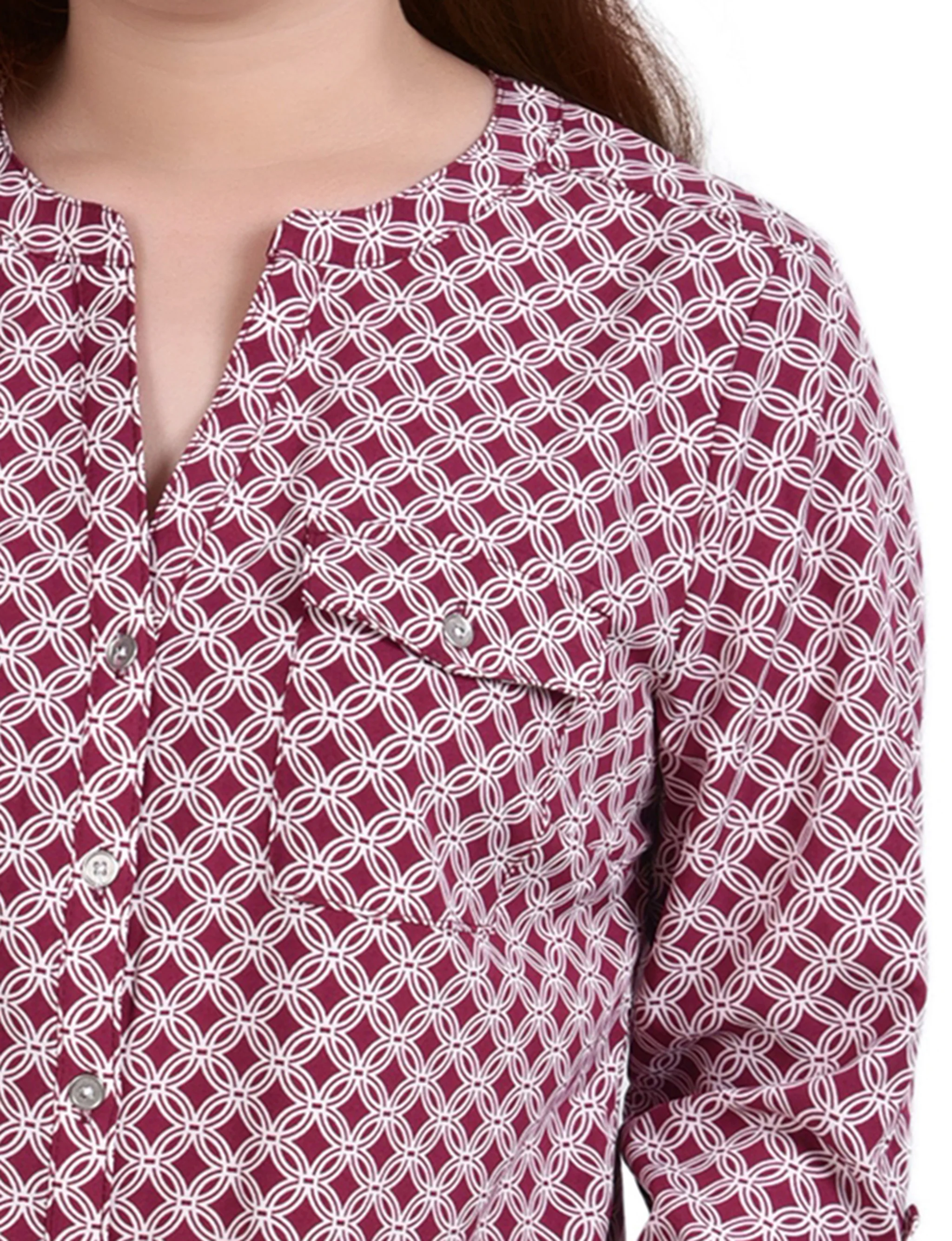 Rodedendrum White New Iconic 3/4 Roll Tab Sleeve Mandarin Collar Blouse - Petite - Image 3