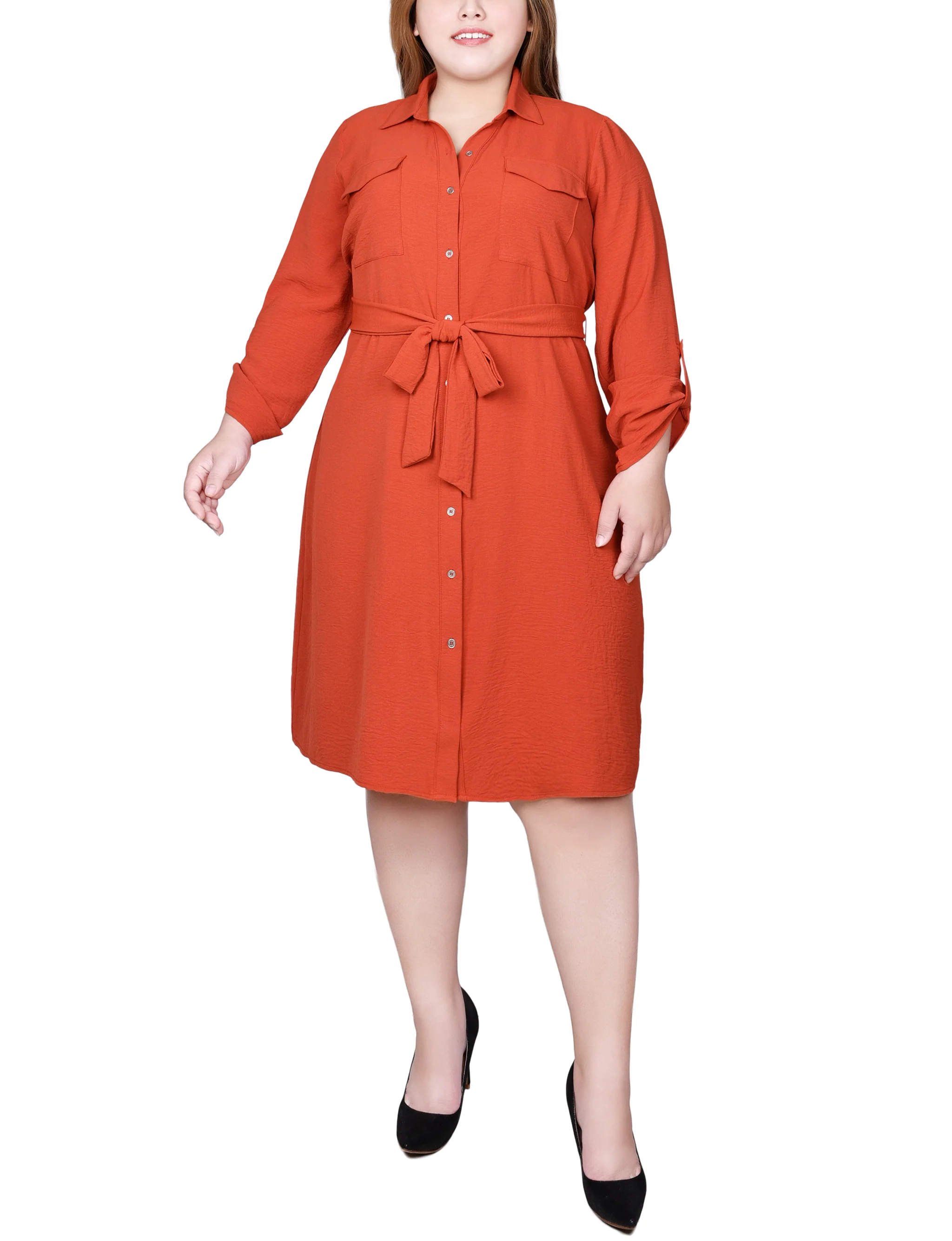 Rooibos Tea Long Roll Tab Sleeve Shirtdress - Plus