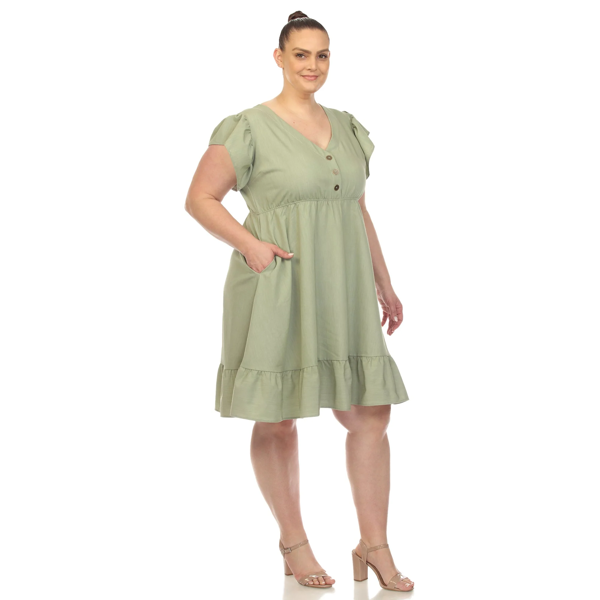 Ruffle Sleeve Knee-Length Dress - Plus - Image 3