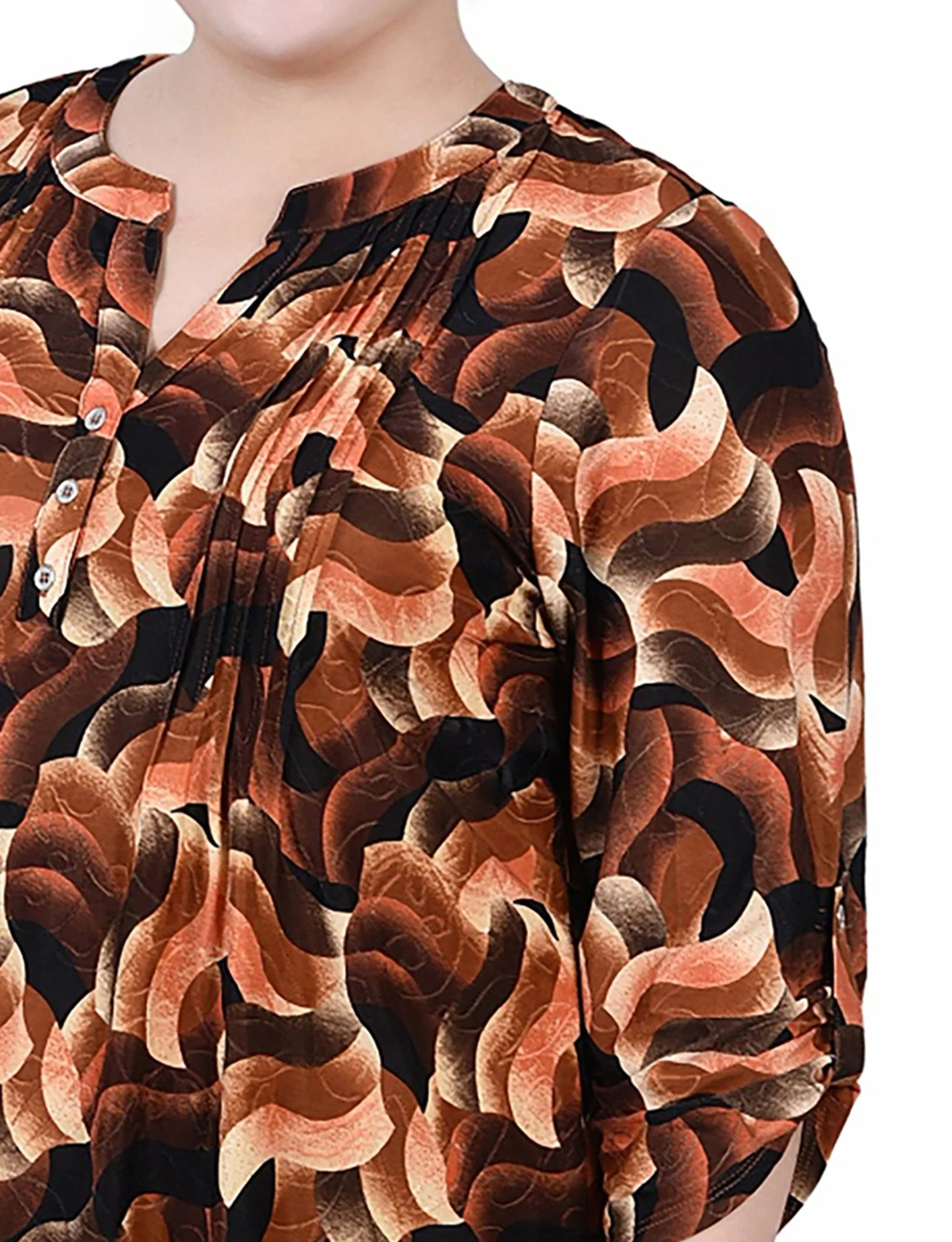 Rust Black Abstract 3/4 Roll Tap Pullover Top - Plus - Image 3