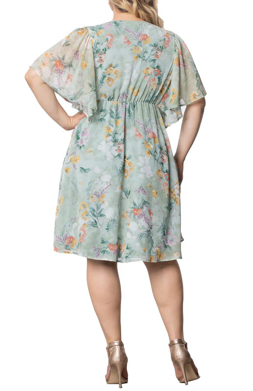 Sage Floral Print Florence Flutter Sleeve Dress - Plus - Image 3