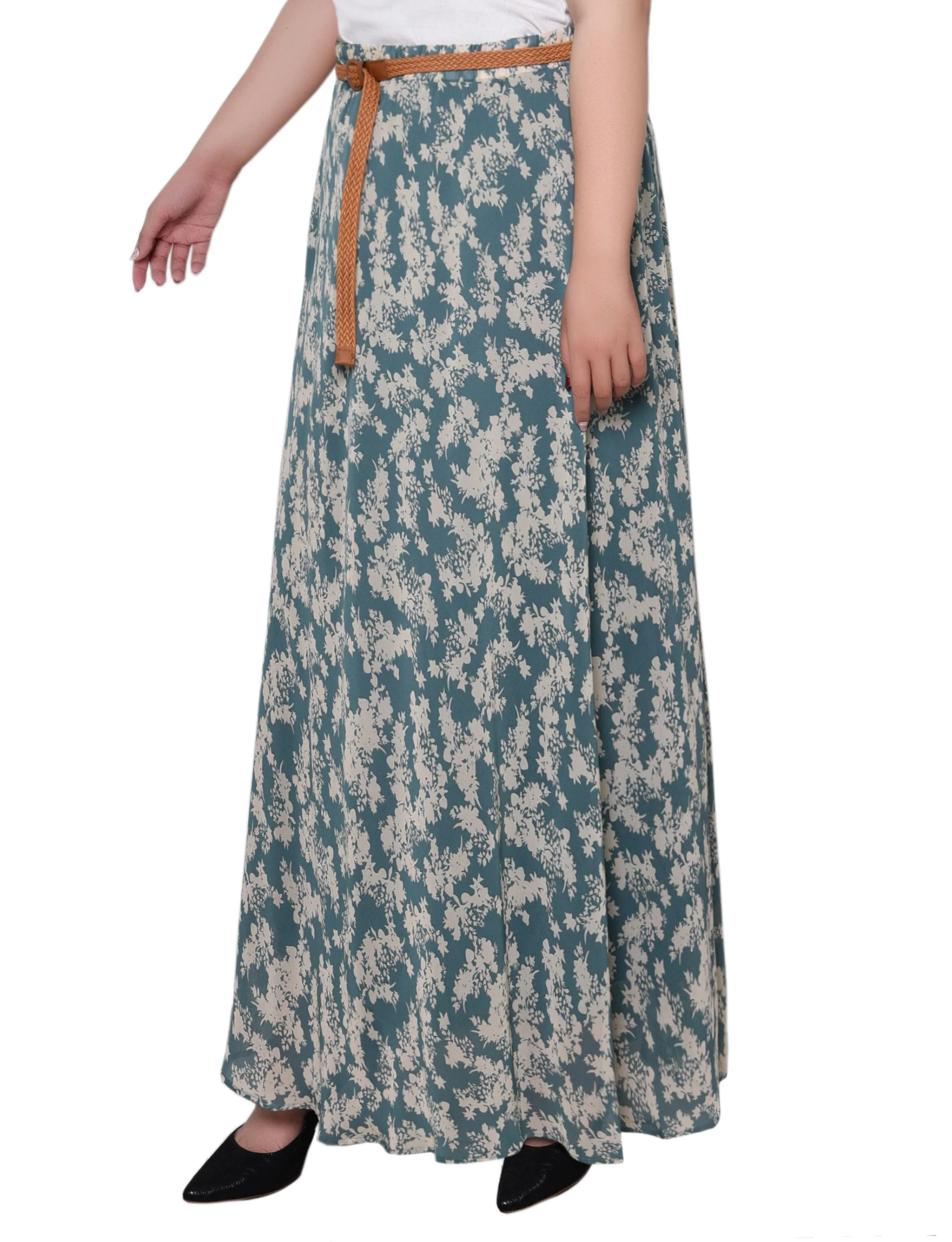 Sage Ivory Floral Chiffon Maxi Skirt - Plus - Image 2