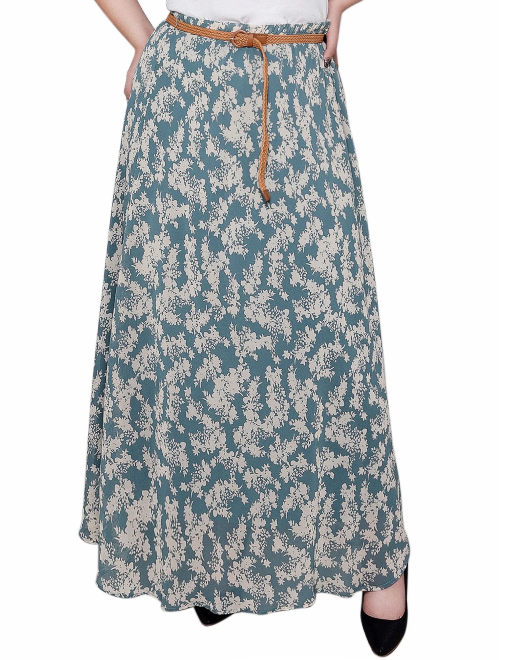 Sage Ivory Floral Chiffon Maxi Skirt - Plus - Image 3