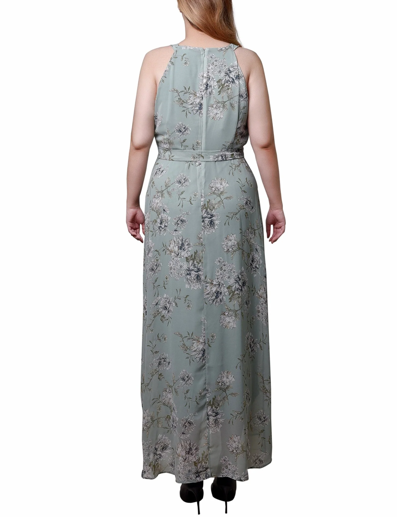Sage Ivory Floral Halter Front Chiffon Maxi Dress - Petite - Image 3