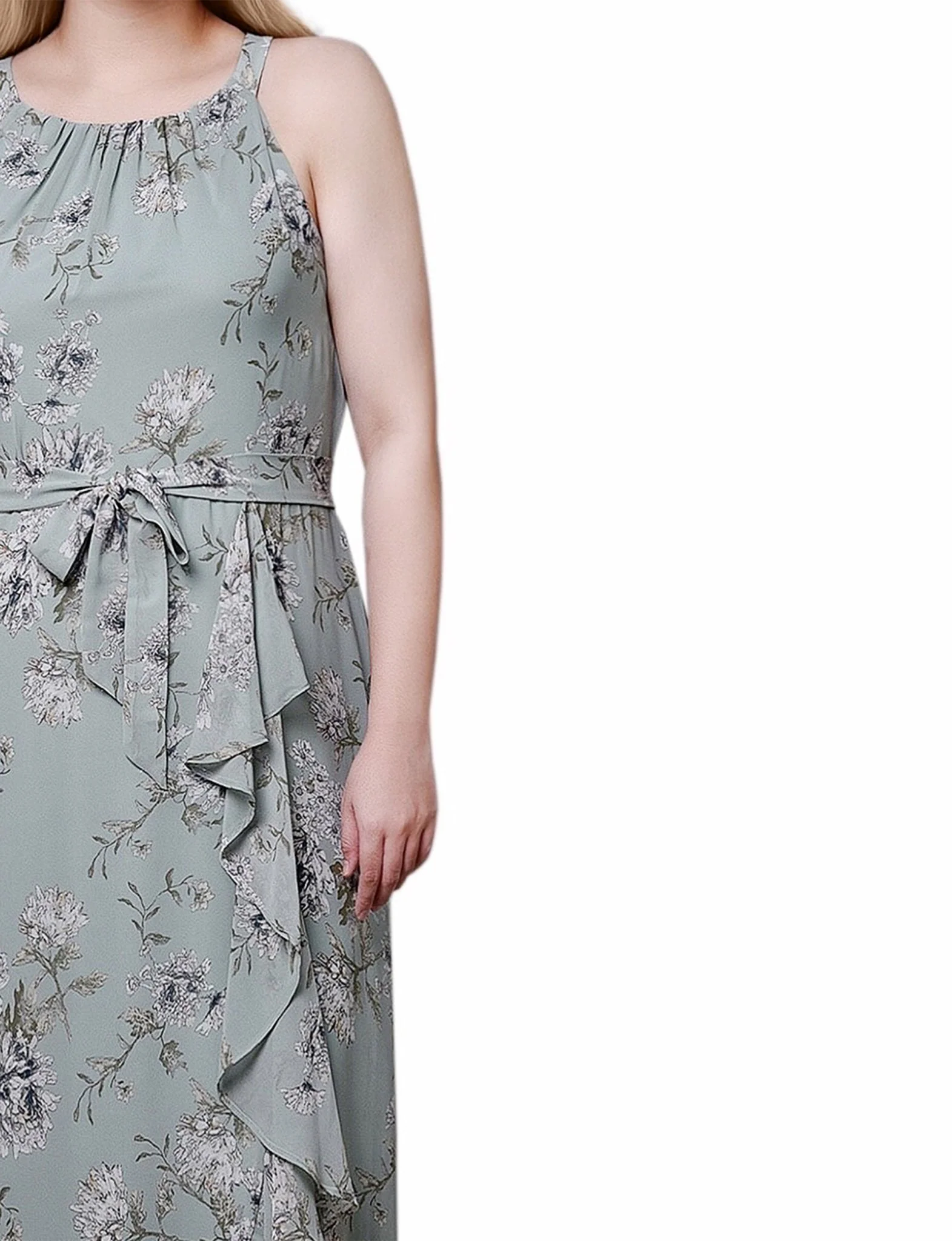 Sage Ivory Floral Halter Front Chiffon Maxi Dress - Petite - Image 4