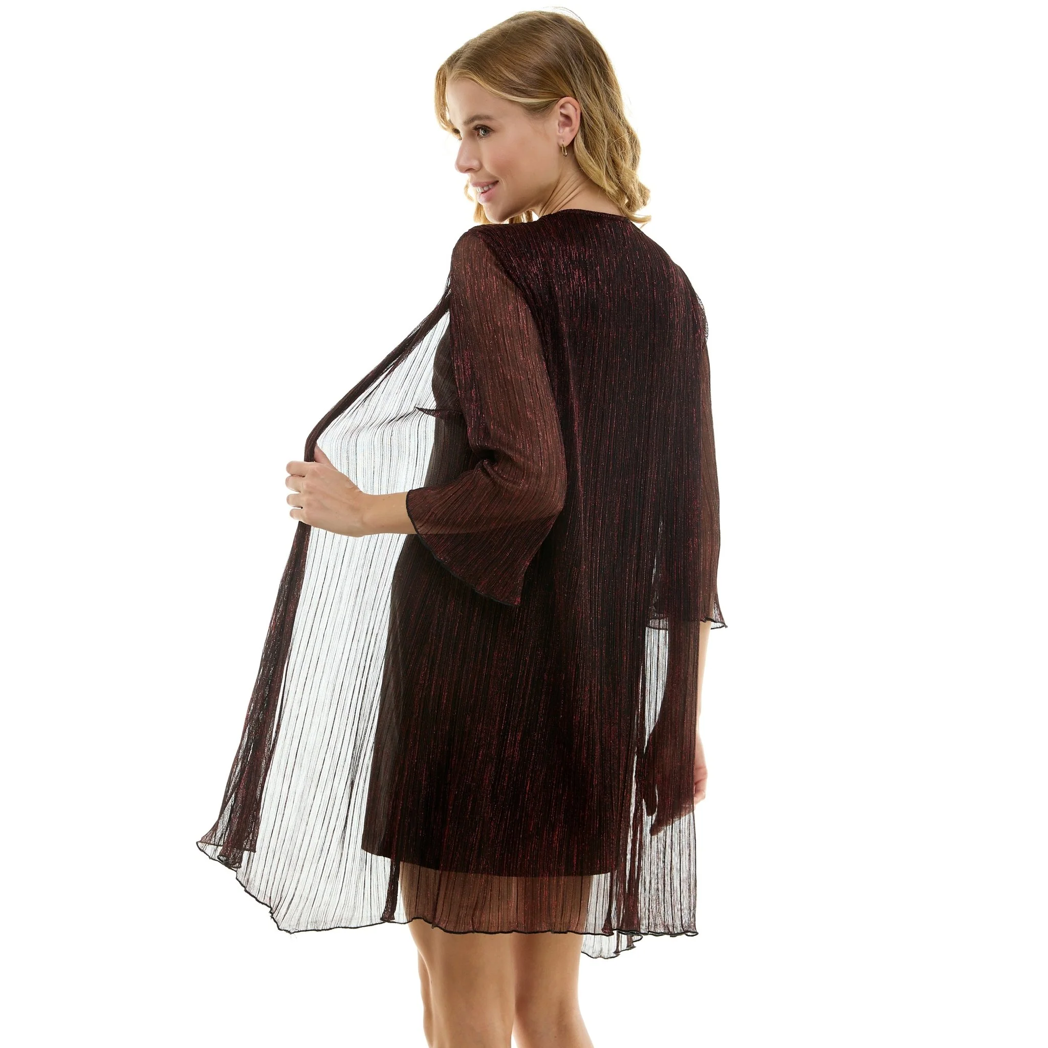 Sara Michelle 3/4 Bell Sleeve 2 Fer Dress And Necklace - Image 3