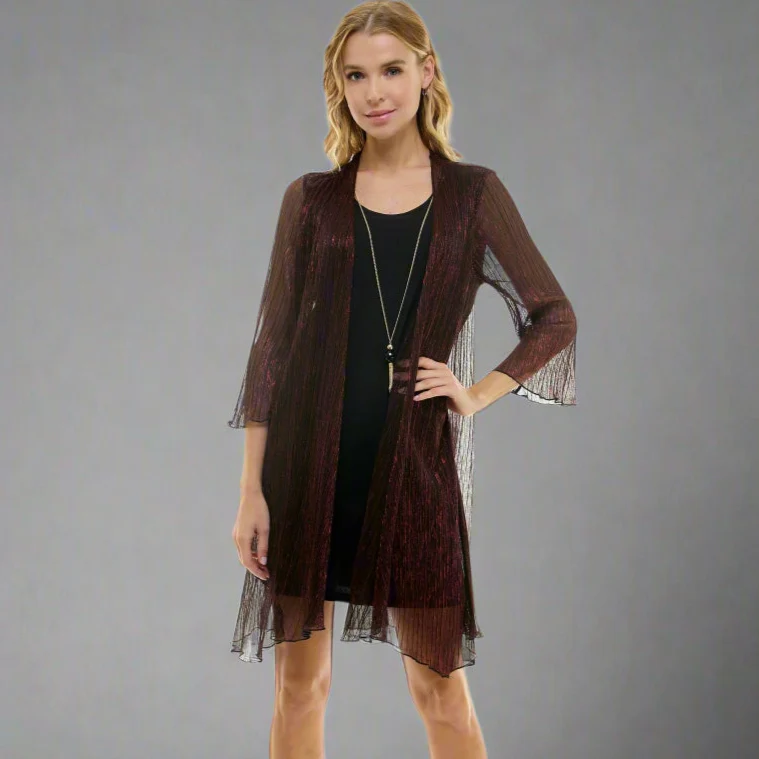 Sara Michelle 3/4 Bell Sleeve 2 Fer Dress And Necklace - Image 4
