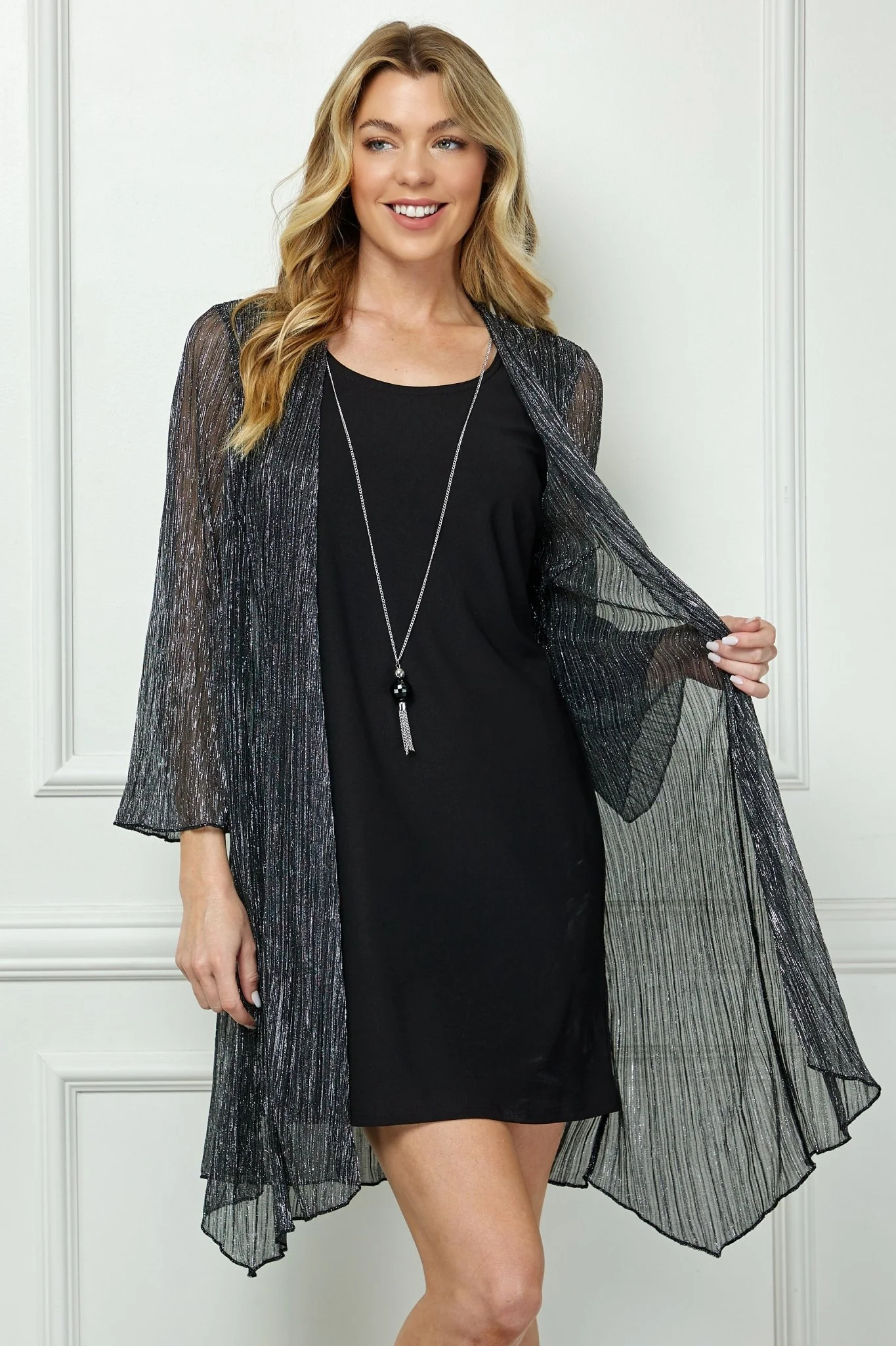 Sara Michelle 3/4 Bell Sleeve 2 Fer Dress And Necklace - Image 5