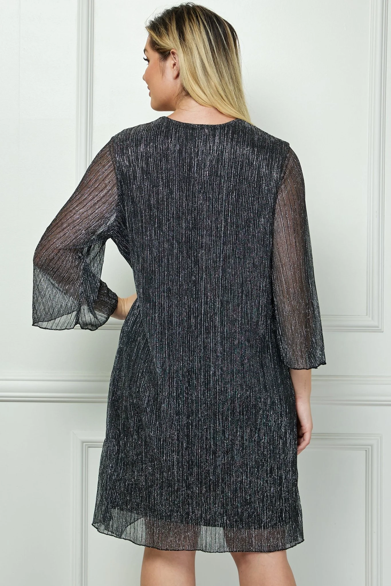 Sara Michelle 3/4 Bell Sleeve 2Fer Dress And Necklace - Plus - Image 3