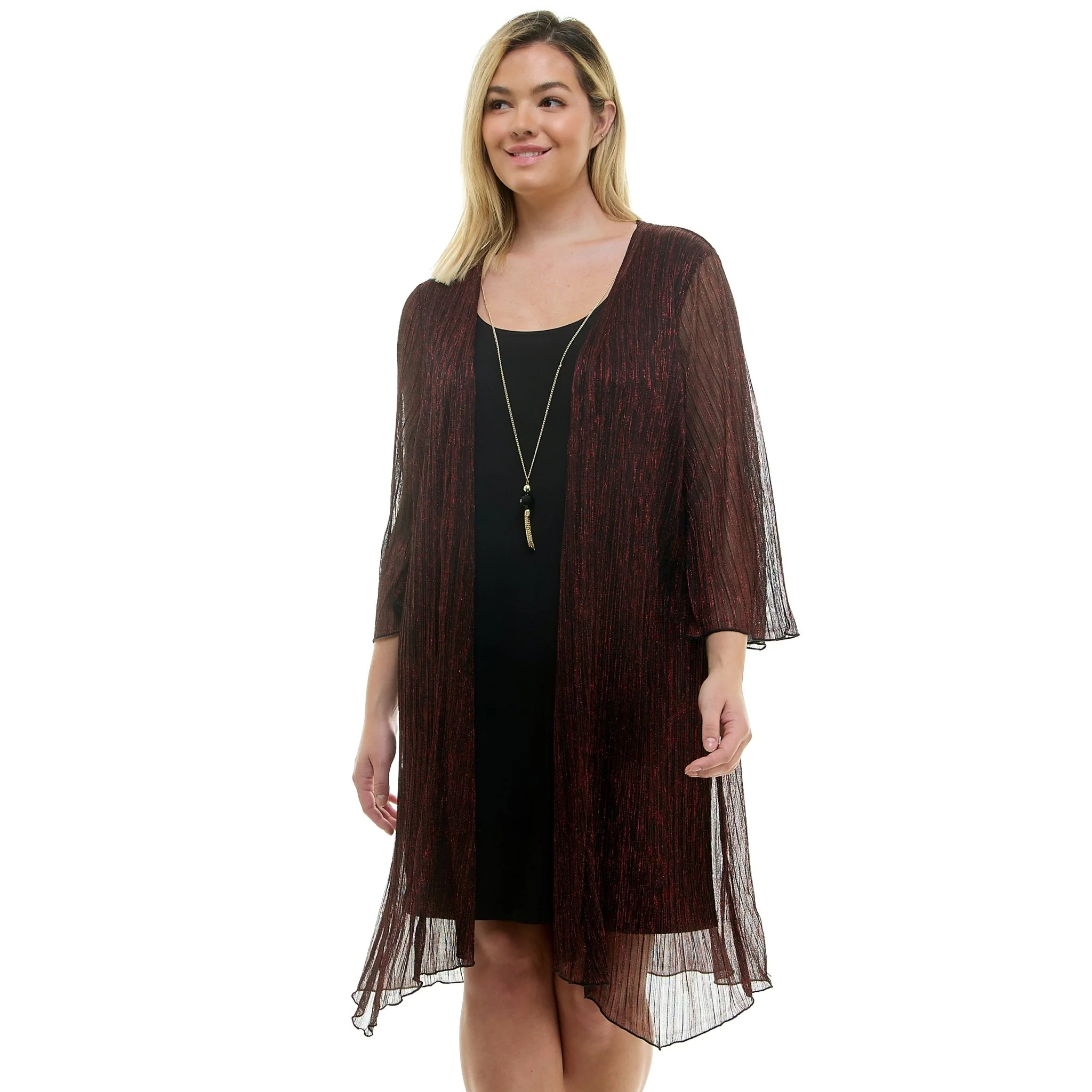 Sara Michelle 3/4 Bell Sleeve 2Fer Dress And Necklace - Plus - Image 5